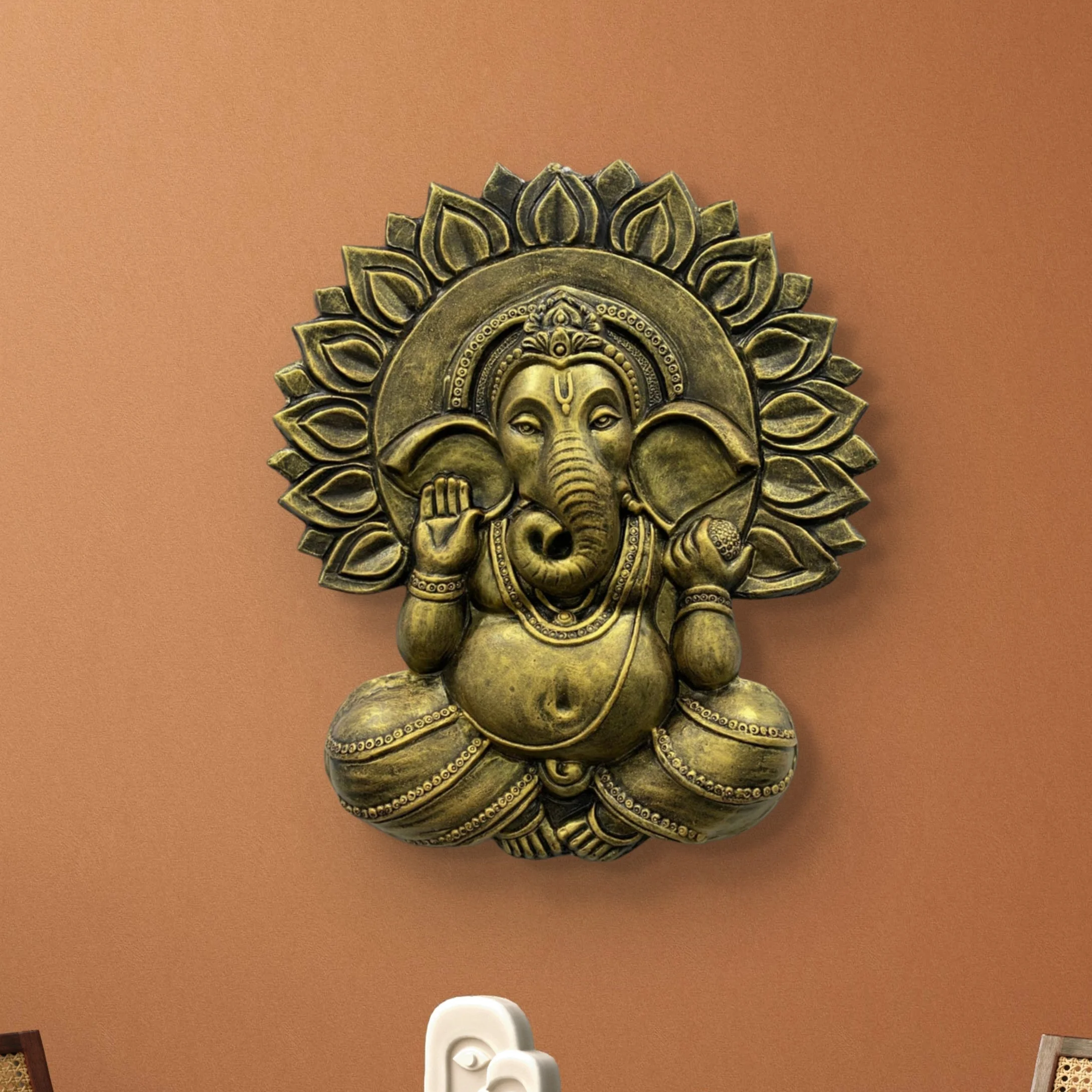 2.3x2 Feet | Surya Ganesha 3D Relief Wall Sculpture | Handcrafted Sun Design Mural Art | Gold, Bronze & White Finishes | Ready-to-Hang Home Décor - Image 3
