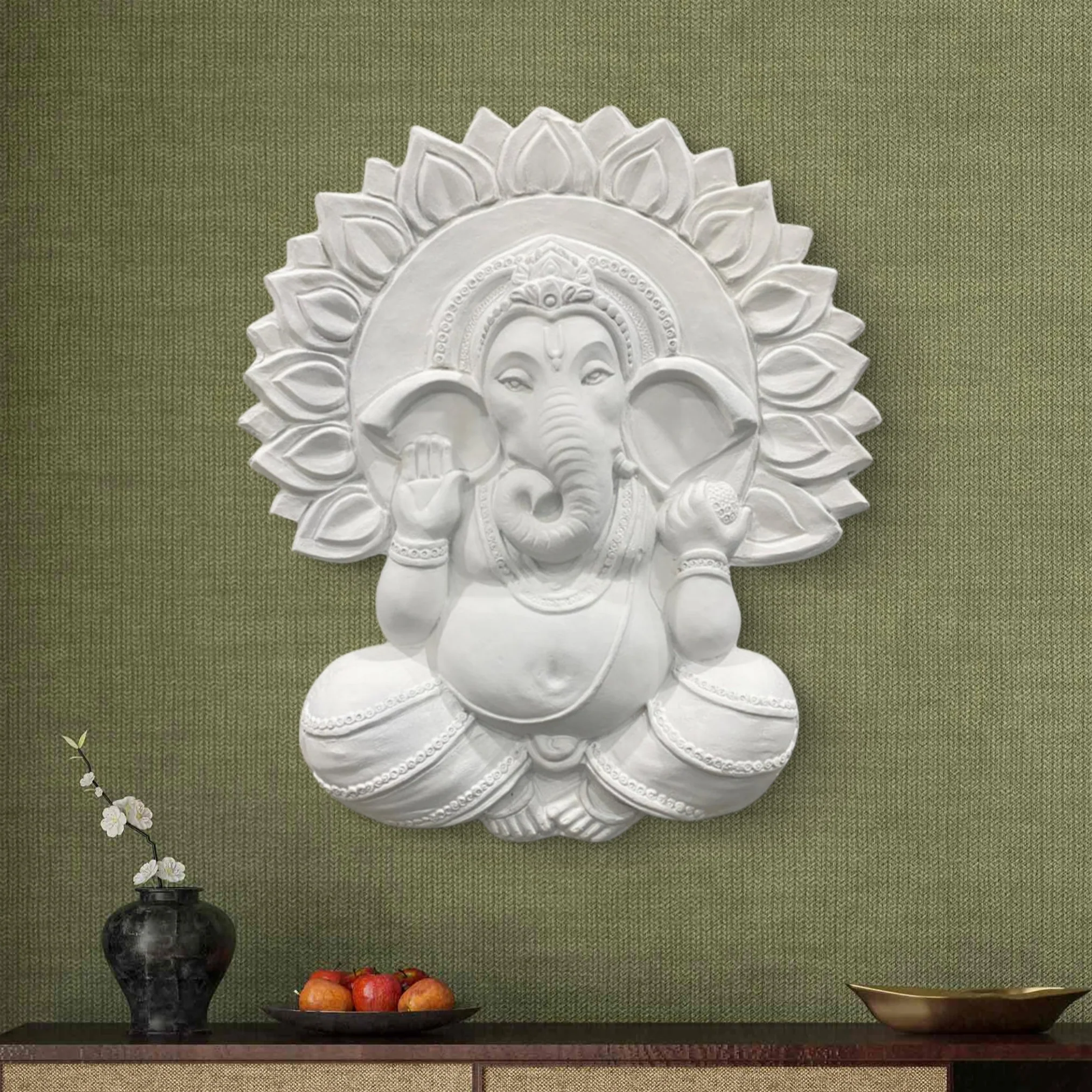 2.3x2 Feet | Surya Ganesha 3D Relief Wall Sculpture | Handcrafted Sun Design Mural Art | Gold, Bronze & White Finishes | Ready-to-Hang Home Décor - Image 5