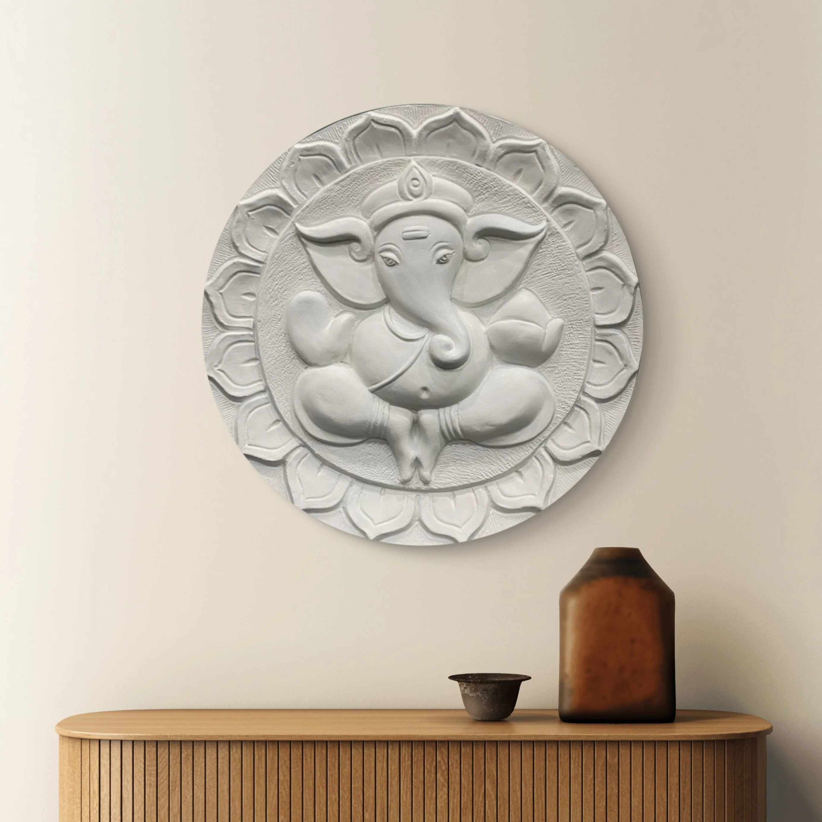 21x21 inch | Ganesha Round 3D Relief Wall Mural | Handcrafted Wall Sculpture | Ready to Hang - Image 4