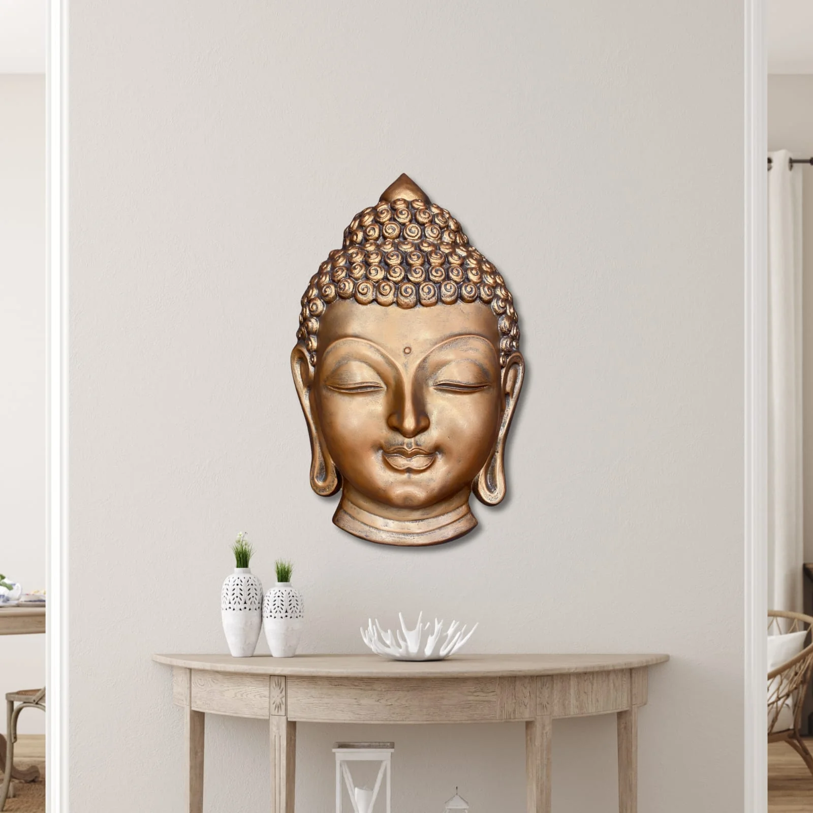 27.5x17 inch | Buddha Face 3D Wall Mural | Handcrafted Relief Sculpture | Ready to Hang - Image 4
