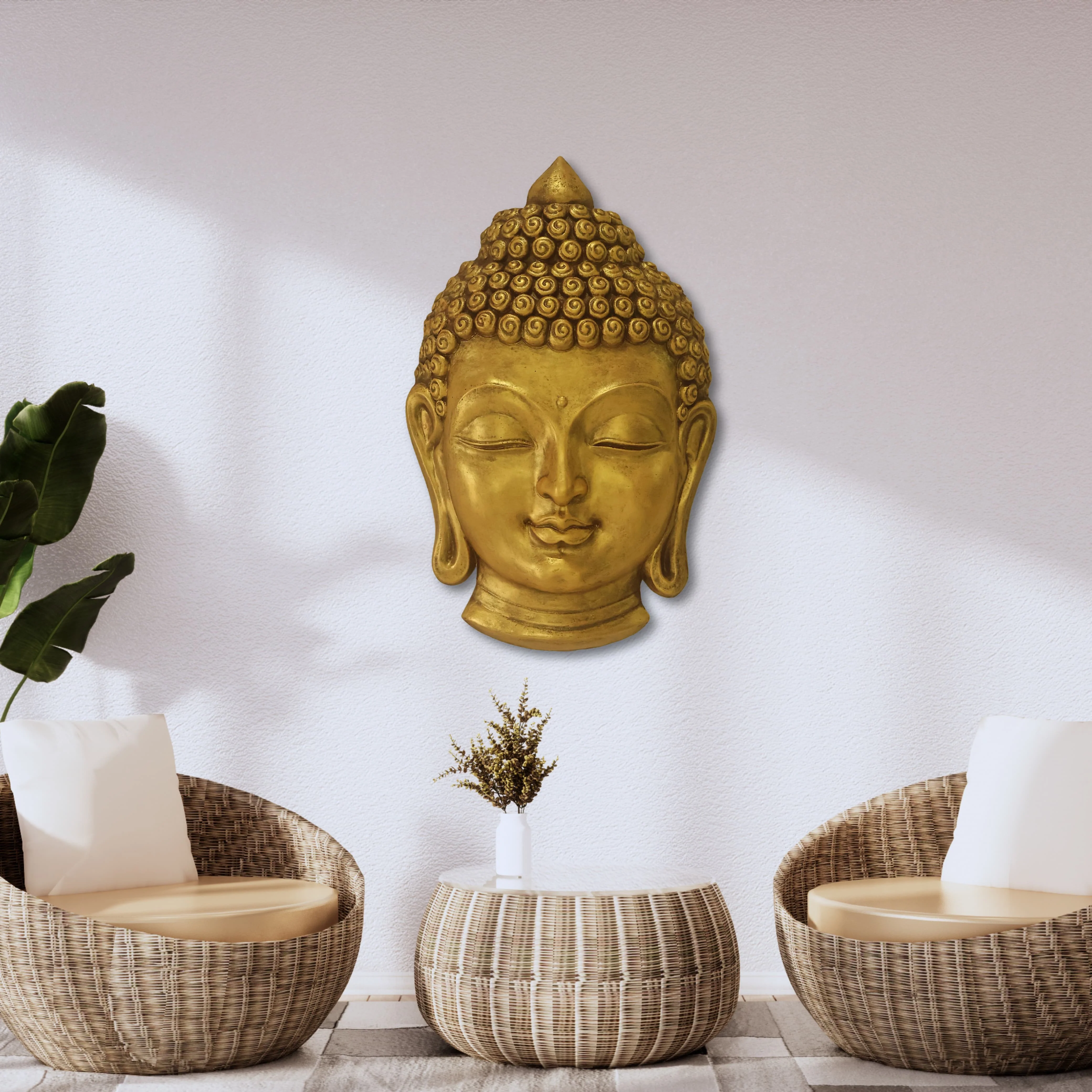 27.5x17 inch | Buddha Face 3D Wall Mural | Handcrafted Relief Sculpture | Ready to Hang - Image 5