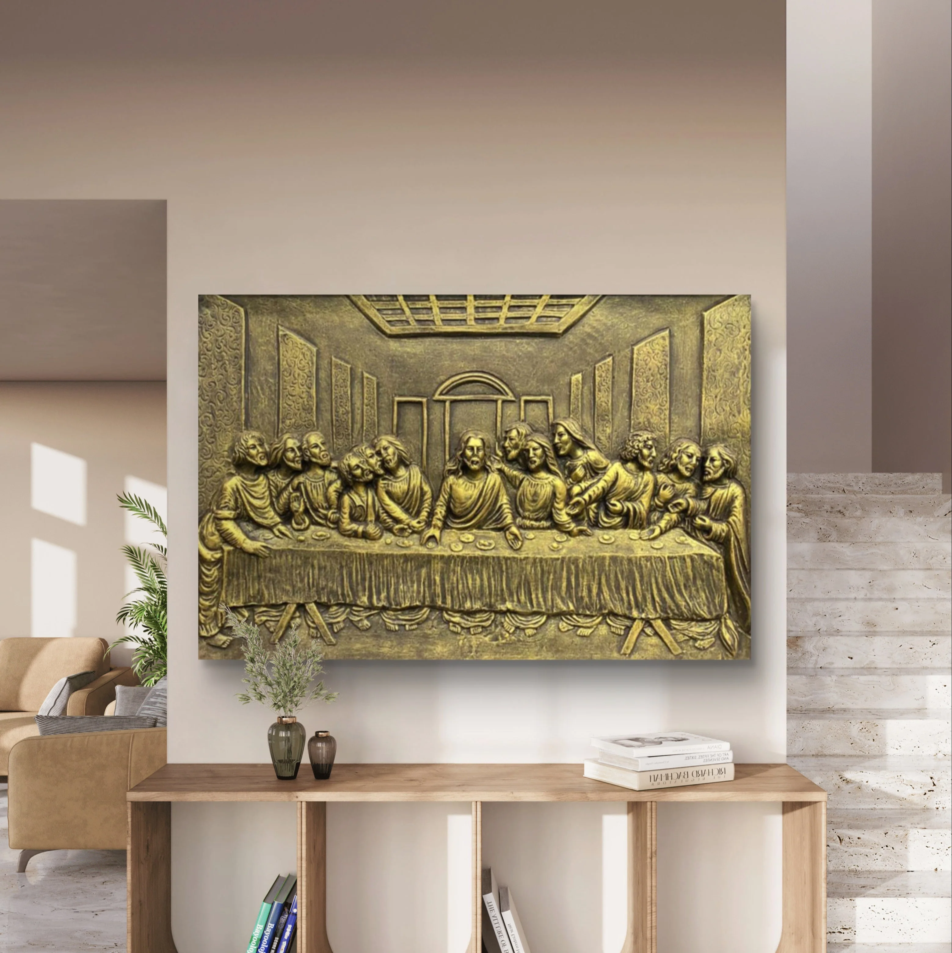 2x3 Feet | The Last Supper 3D Relief Wall Sculpture | Artistic Jesus & Disciples Mural | Gold & Bronze Finishes | Framed & Unframed Ready-to-Hang Décor - Image 4