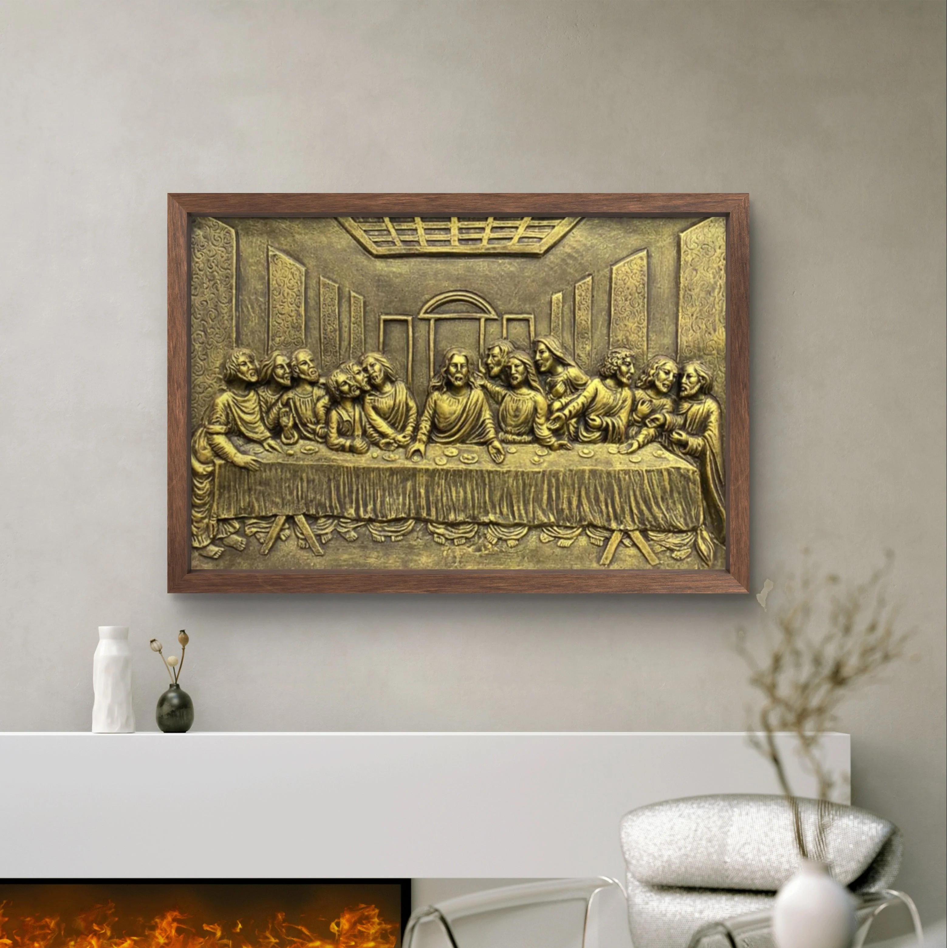 2x3 Feet | The Last Supper 3D Relief Wall Sculpture | Artistic Jesus & Disciples Mural | Gold & Bronze Finishes | Framed & Unframed Ready-to-Hang Décor - Image 5