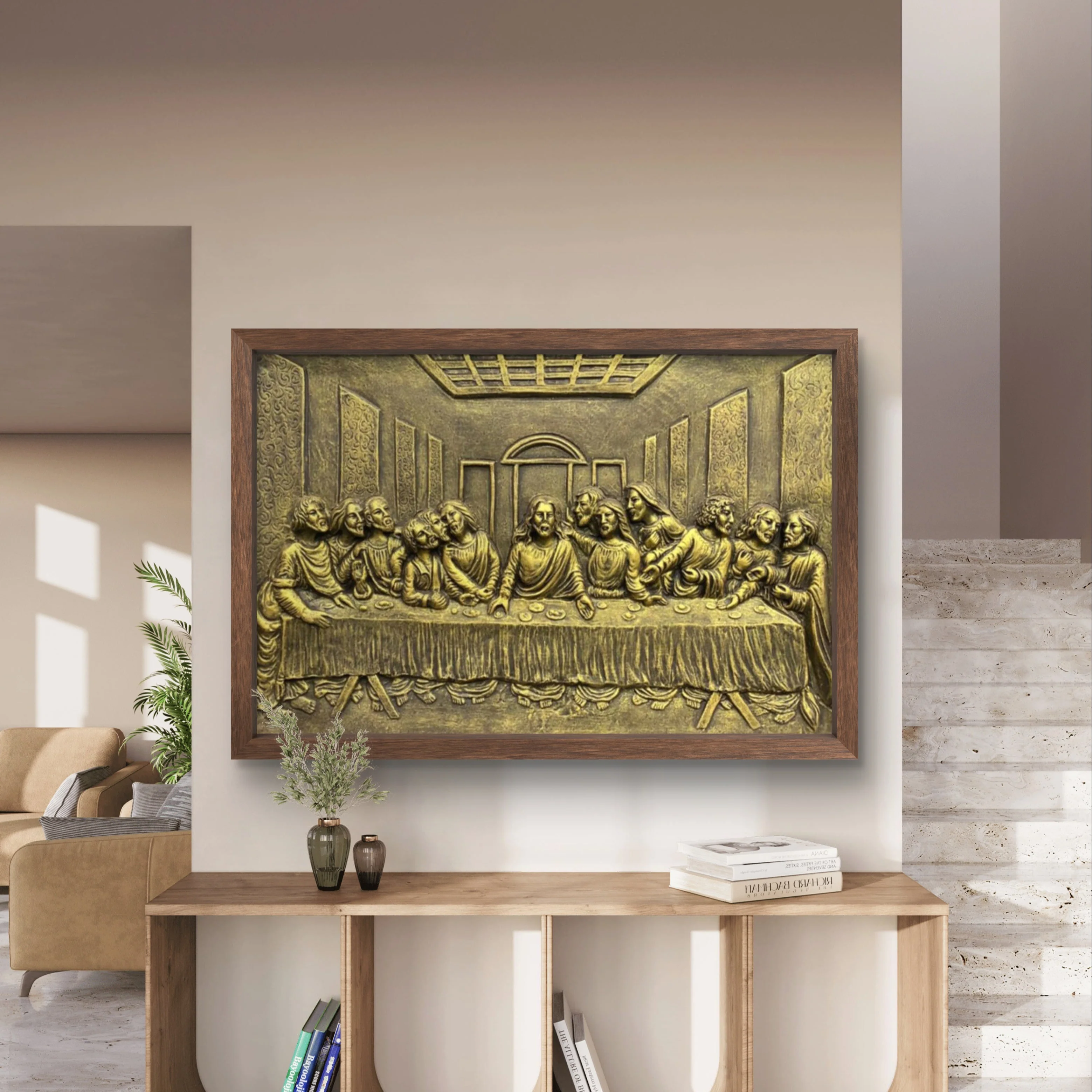 2x3 Feet | The Last Supper 3D Relief Wall Sculpture | Artistic Jesus & Disciples Mural | Gold & Bronze Finishes | Framed & Unframed Ready-to-Hang Décor - Image 6