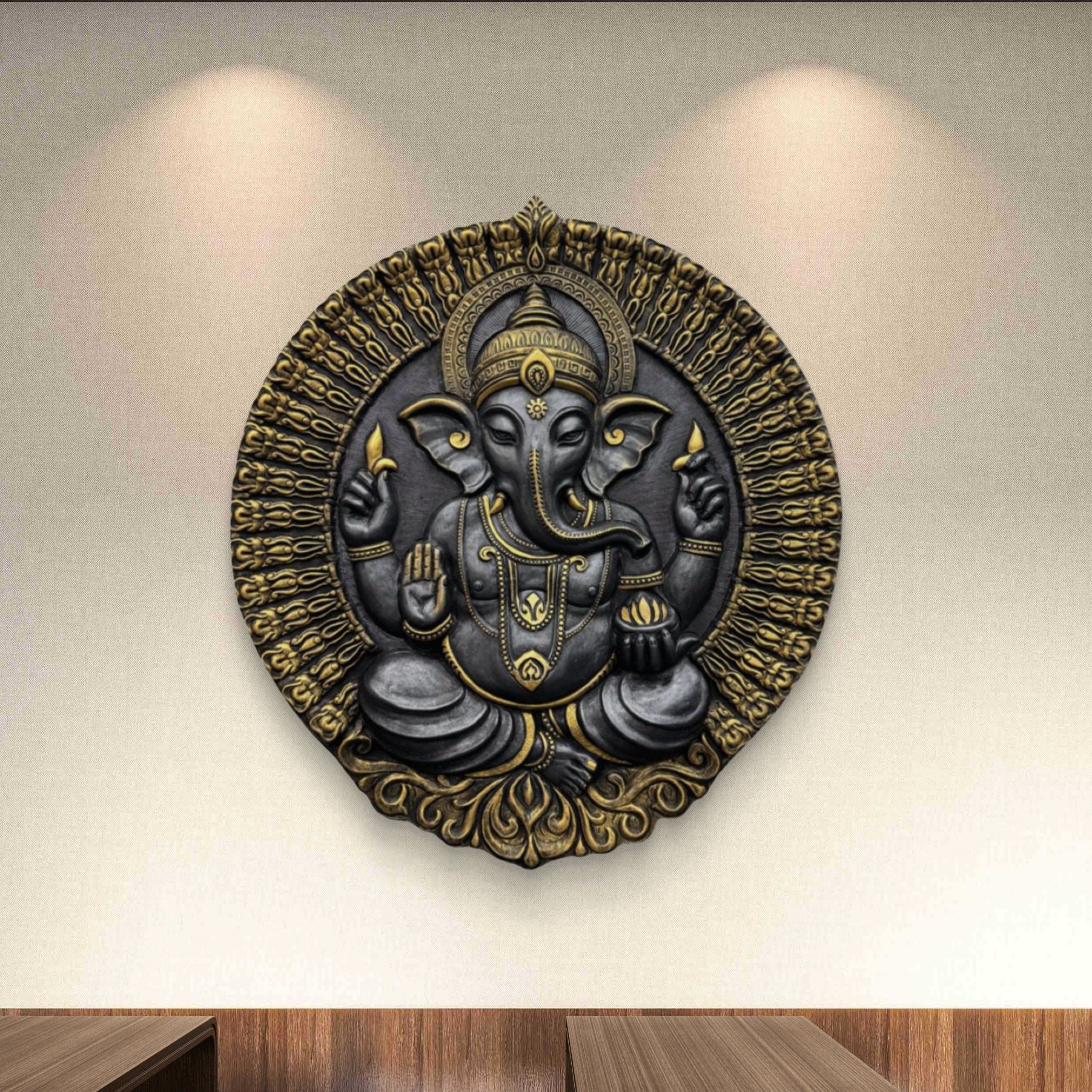 3.5x3 ft | Ganesha Circular 3D Relief Wall Mural | Handcrafted Wall Sculpture | Ready to Hang - Image 3