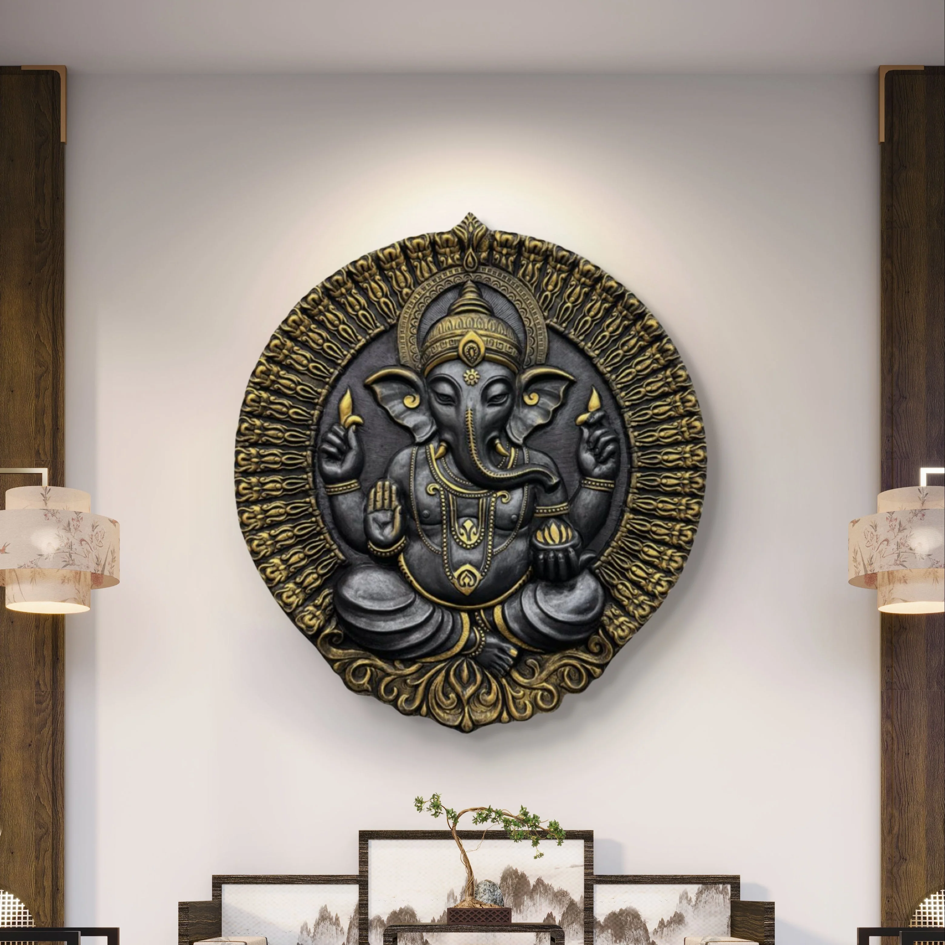 3.5x3 ft | Ganesha Circular 3D Relief Wall Mural | Handcrafted Wall Sculpture | Ready to Hang - Image 5