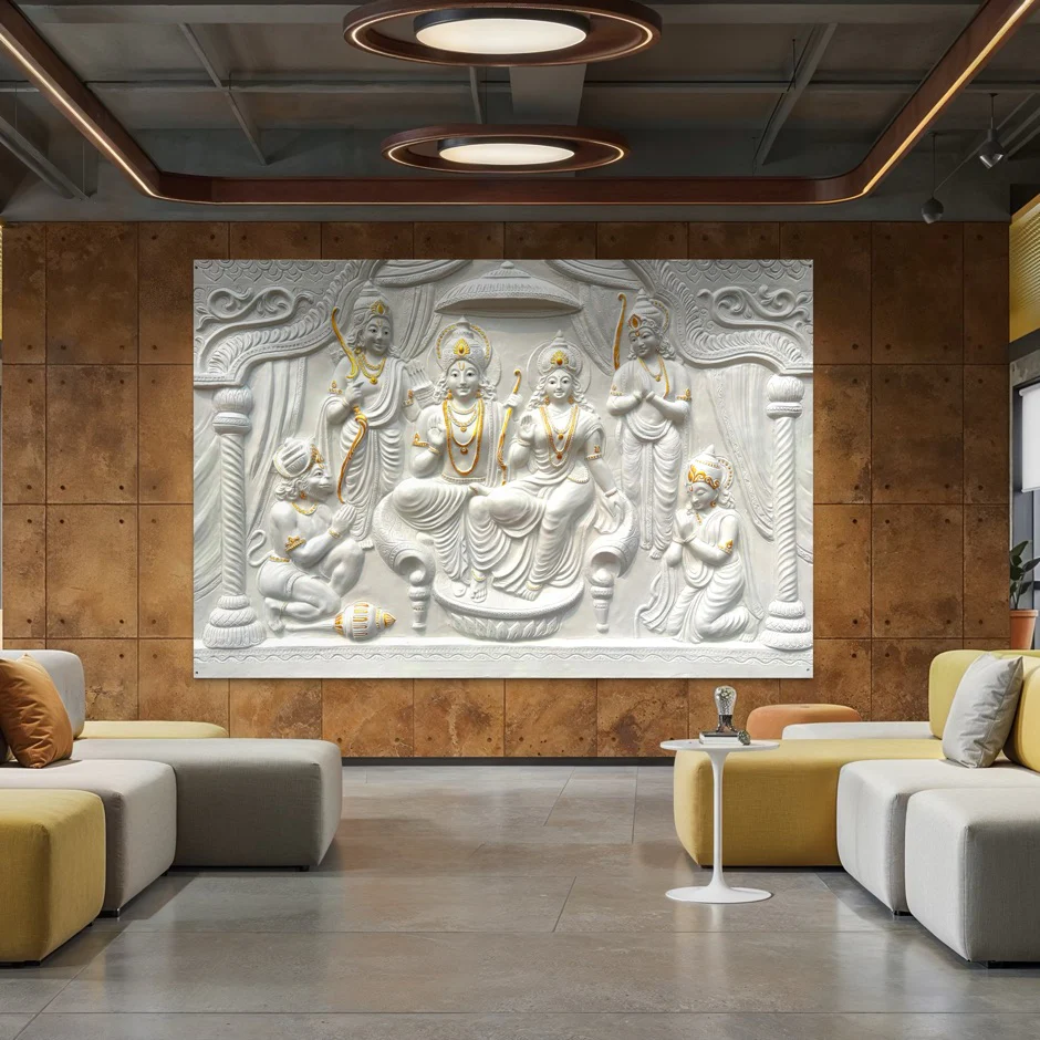 Ram Darbar 3D Relief Mural Wall Art | Divine Lord Rama, Sita, Lakshman & Hanuman Panel | Hindu Spiritual Home Décor | Ready-to-Hang (4x6 Feet) - Image 3