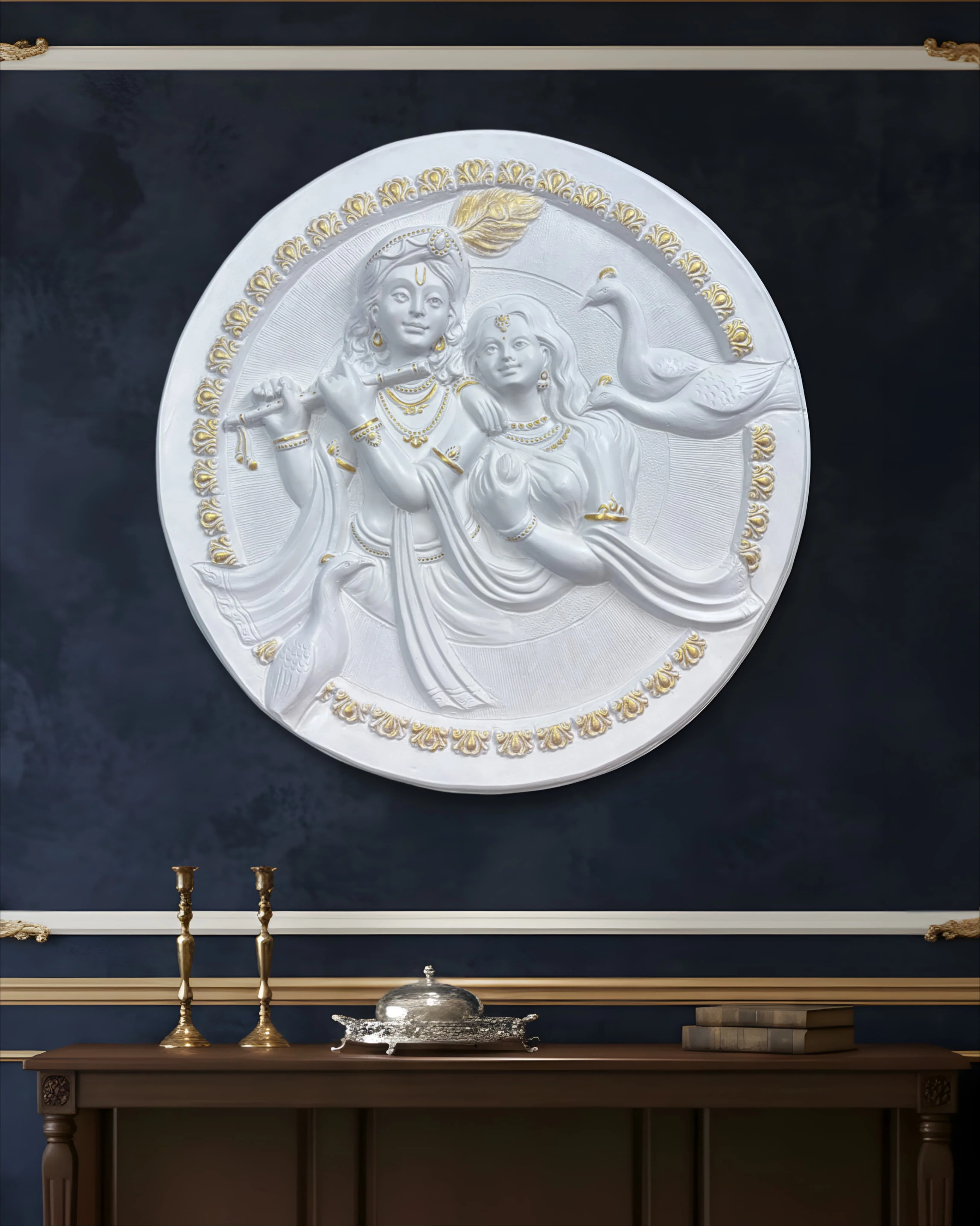 31x31 Inches | Radha Krishna Circular Relief Mural | Divine Wall Art | Ready to Hang - Image 4