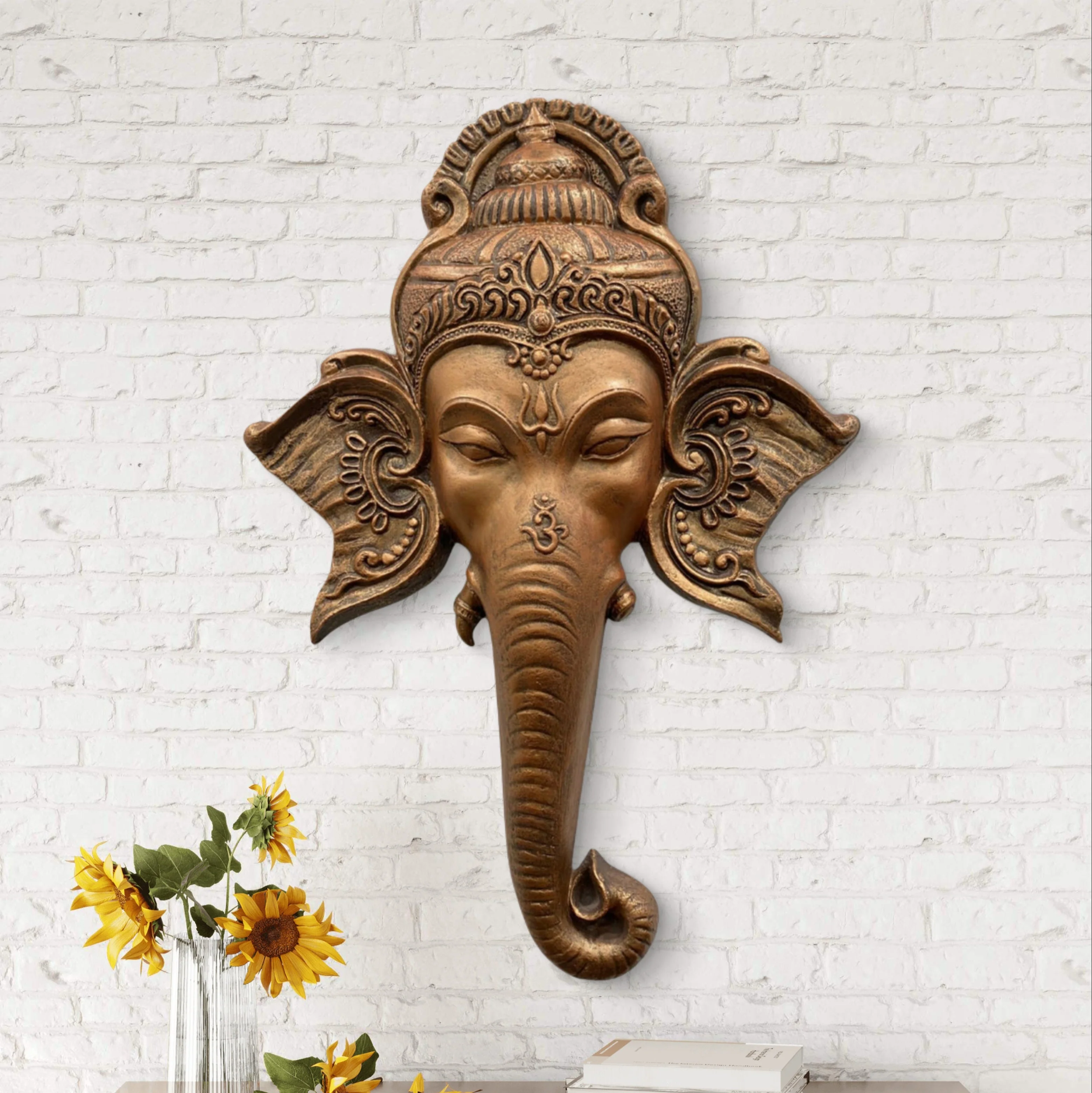 32x21 Inch | Ganesha Face 3D Relief Wall Mural | Handcrafted Wall Sculpture & Art Décor | Ready-to-Hang - Image 3
