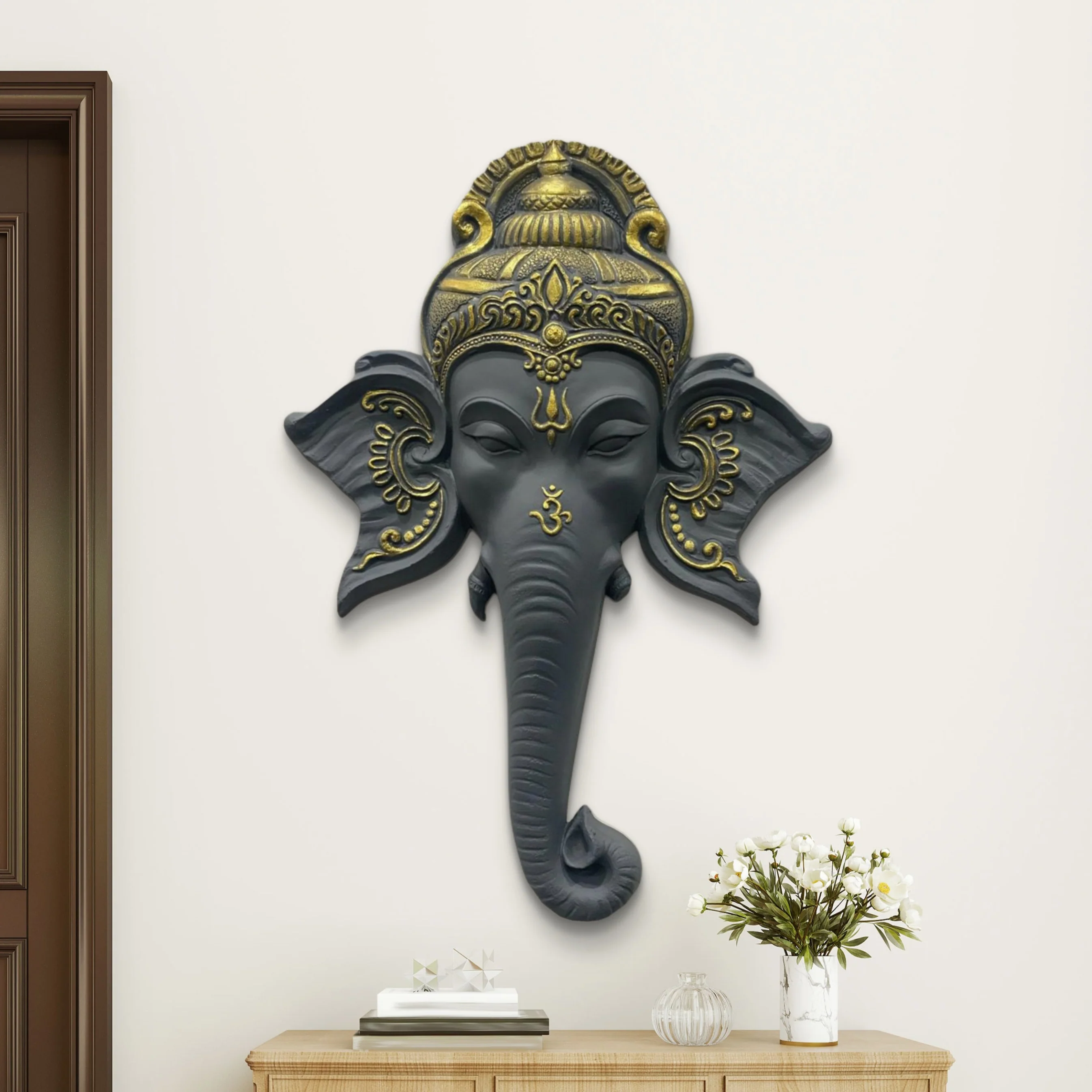 32x21 Inch | Ganesha Face 3D Relief Wall Mural | Handcrafted Wall Sculpture & Art Décor | Ready-to-Hang - Image 4