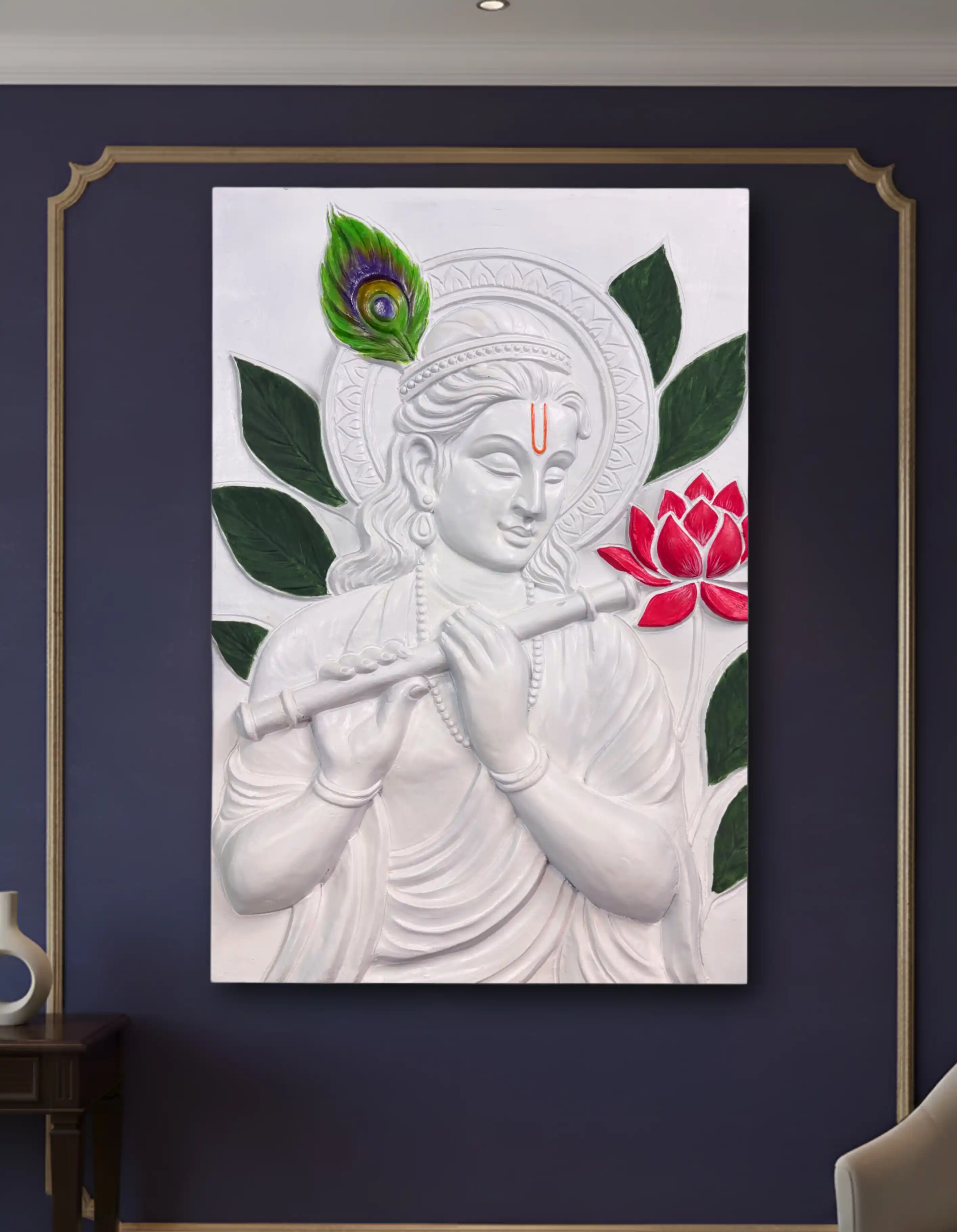 Lord Krishna 3D Wall Art (Size: 3×2 Ft) – Premium Handcrafted Sculptural Decor