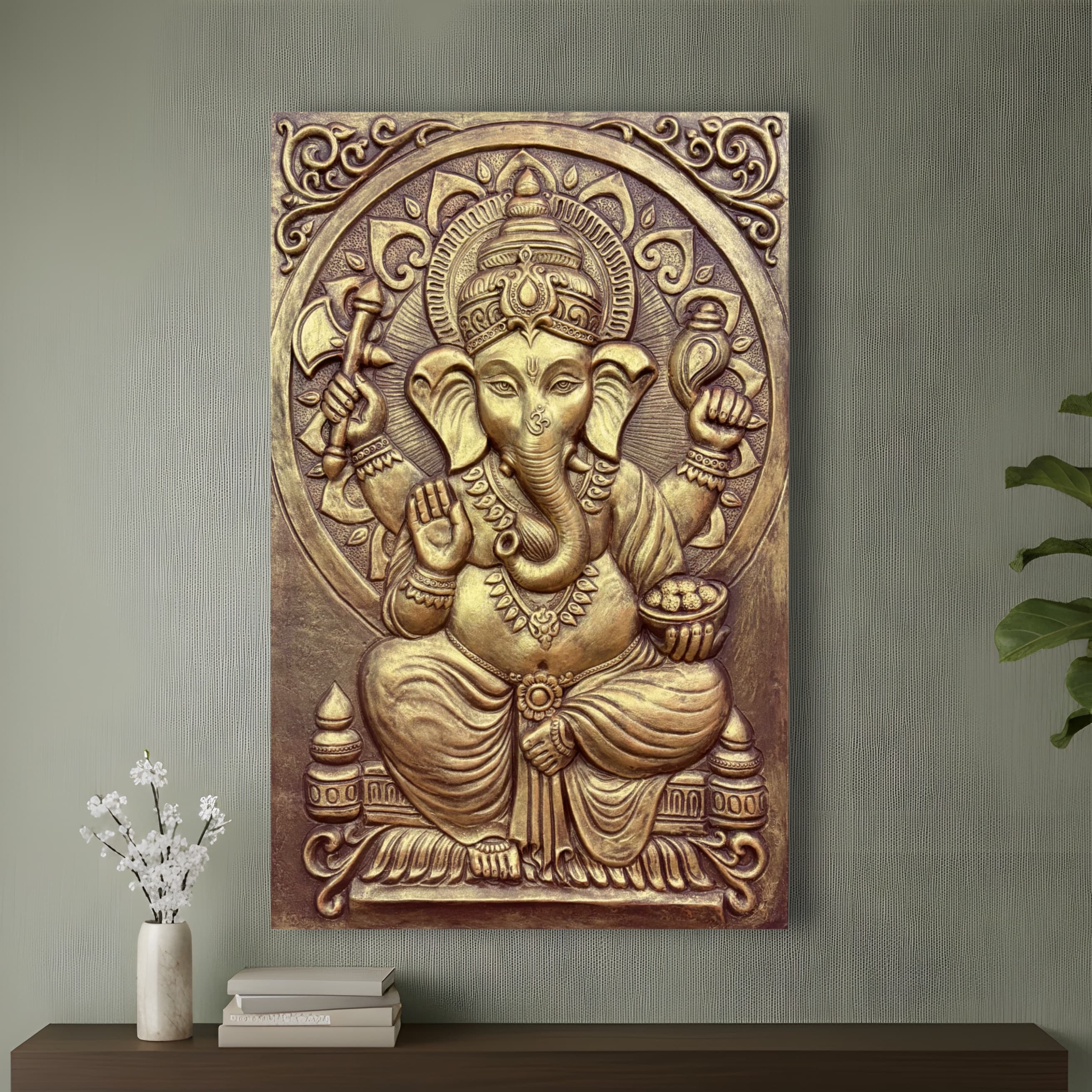 Lord Ganesha 3D Wall Art Sculpture (3 x 2 Feet) – Premium Handcrafted Home Decor Art