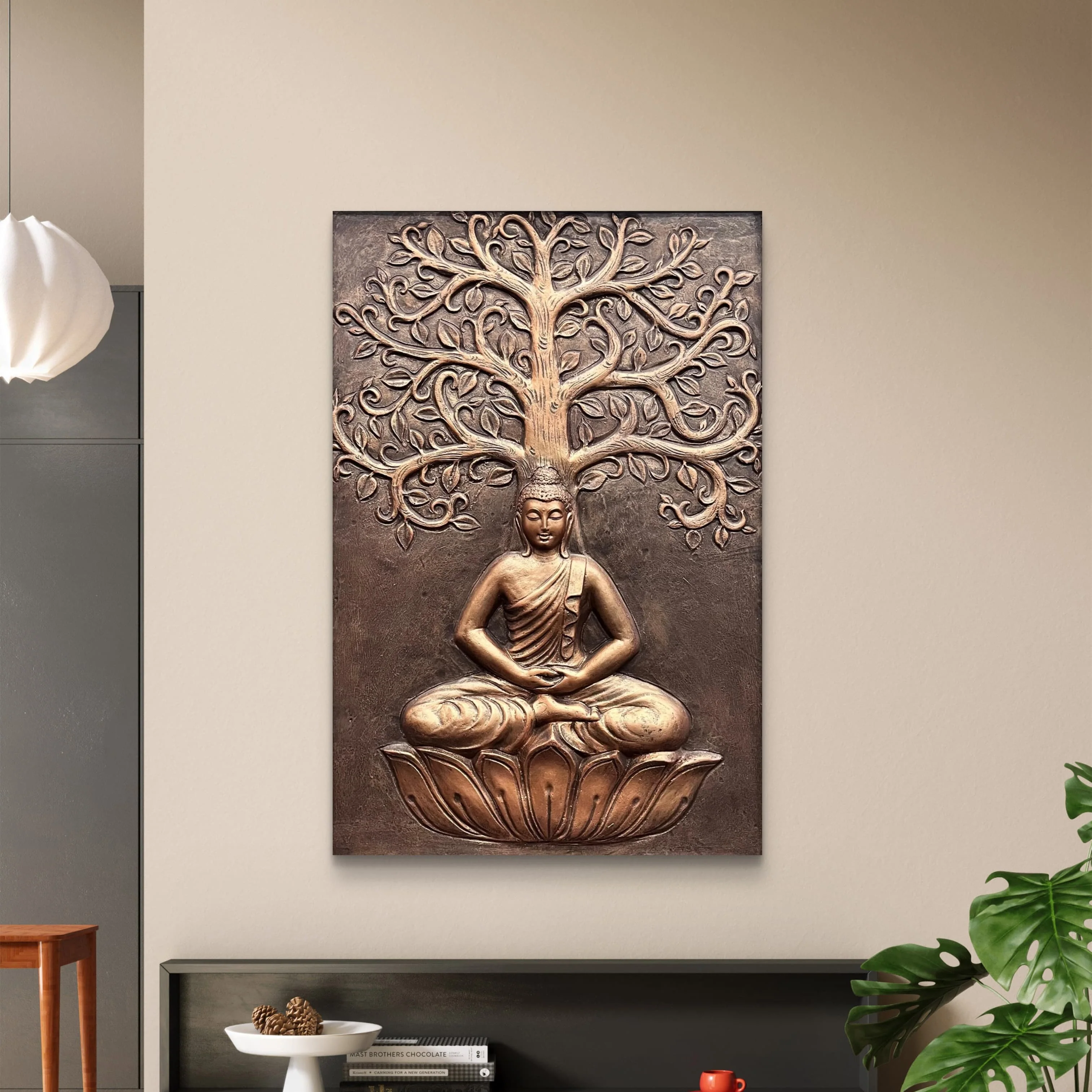 3x2 feet | Buddha with Bodhi Tree 3D Wall Mural | Handcrafted Relief Sculpture | Ready to Hang
