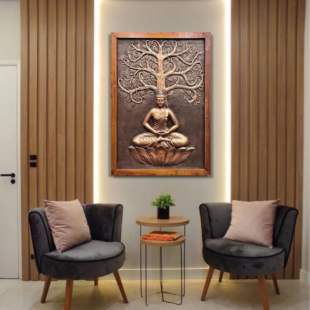 3x2 feet | Buddha with Bodhi Tree 3D Wall Mural | Handcrafted Relief Sculpture | Ready to Hang - Image 2