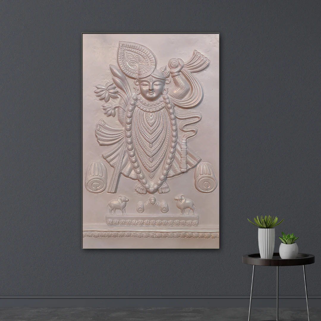 3x2 Feet Shrinathji 3D Relief Mural Wall Art –  (Bronze, Golden & White)