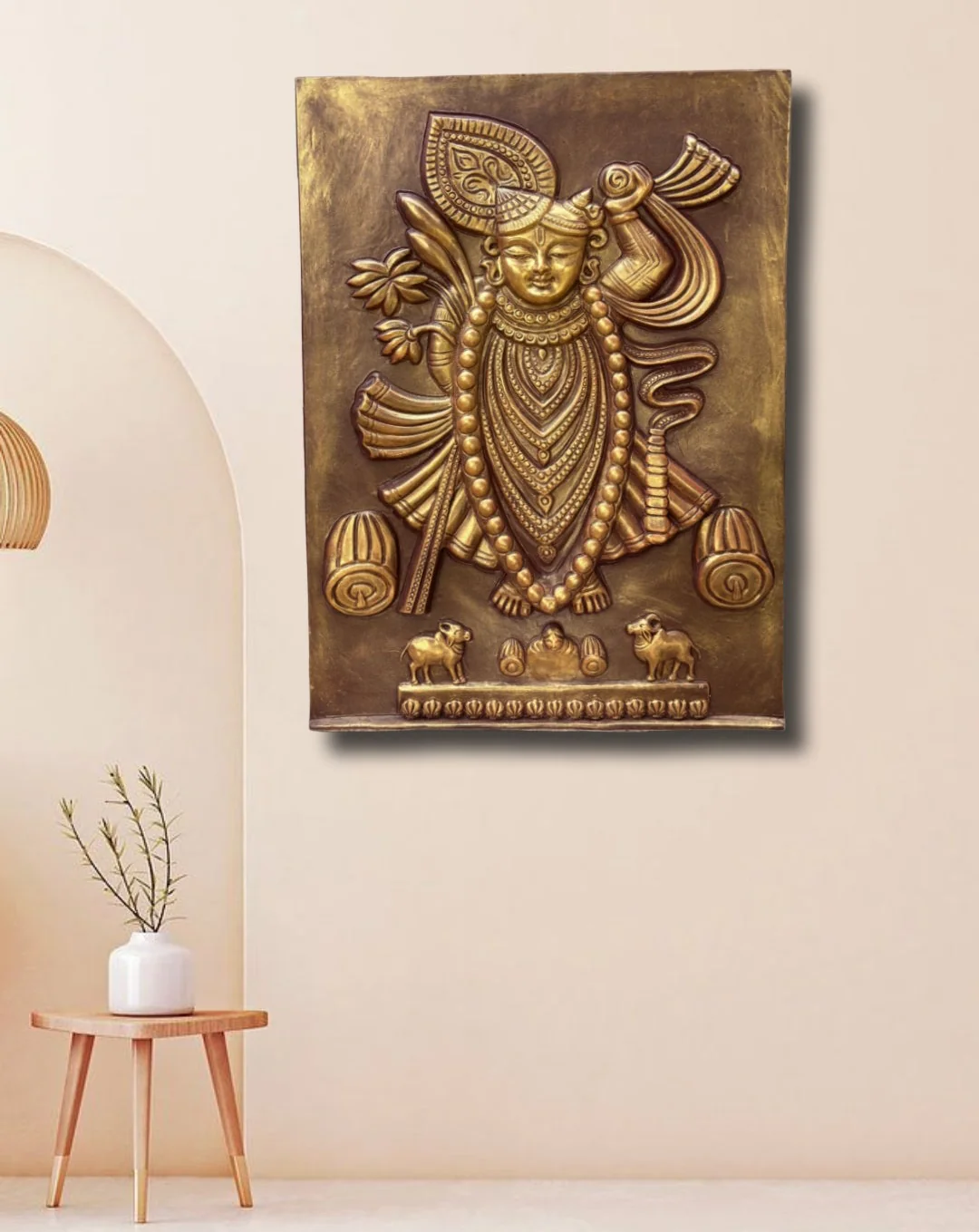 3x2 Feet Shrinathji 3D Relief Mural Wall Art –  (Bronze, Golden & White) - Image 2