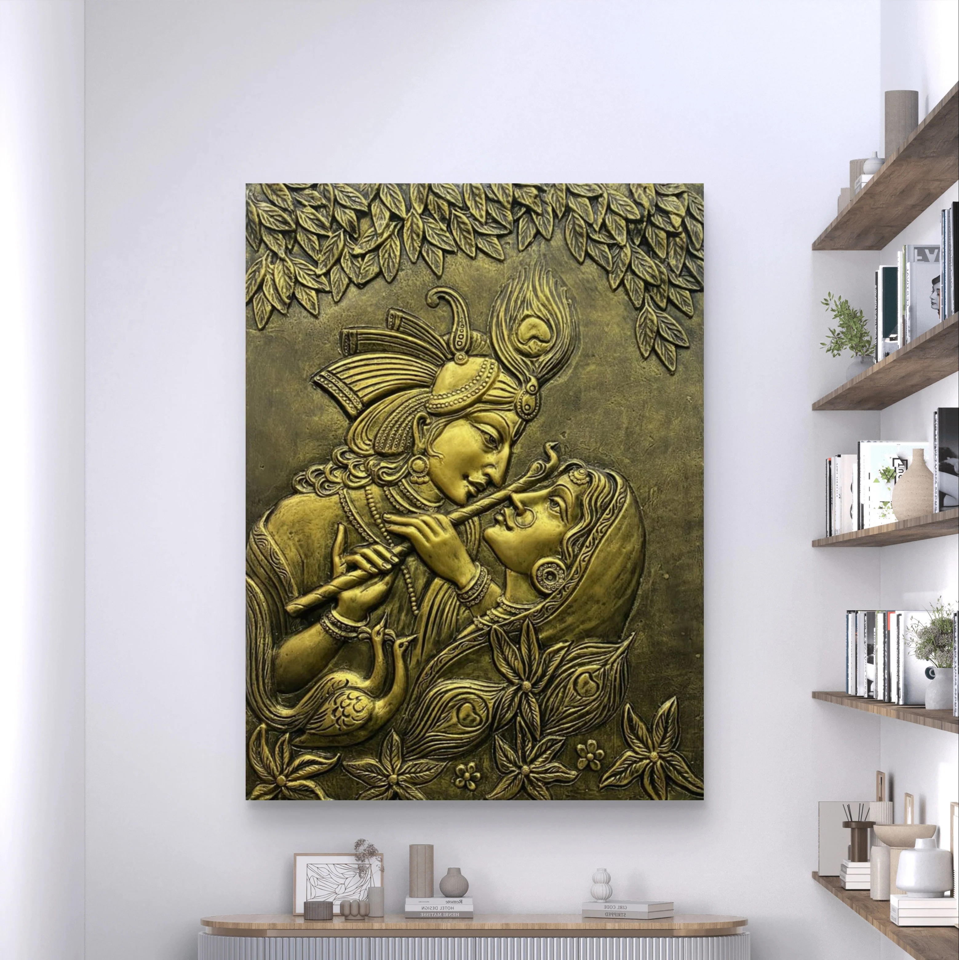 44x33 Inches | Radha Krishna 3D Relief Mural | Romantic Divine Wall Art - Image 3