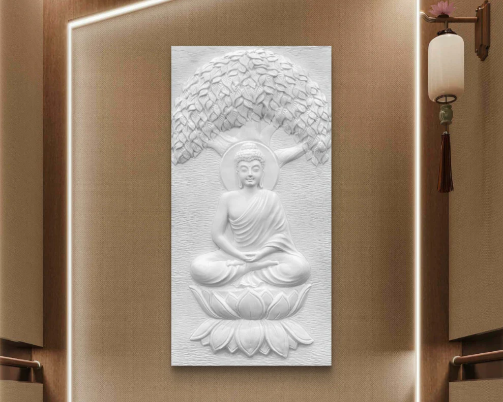 4x2 Feet | Buddha Under the Tree 3D Relief Wall Mural | Handcrafted Meditative Wall Sculpture | Gold, Bronze & White Finishes | Ready-to-Hang Décor - Image 5