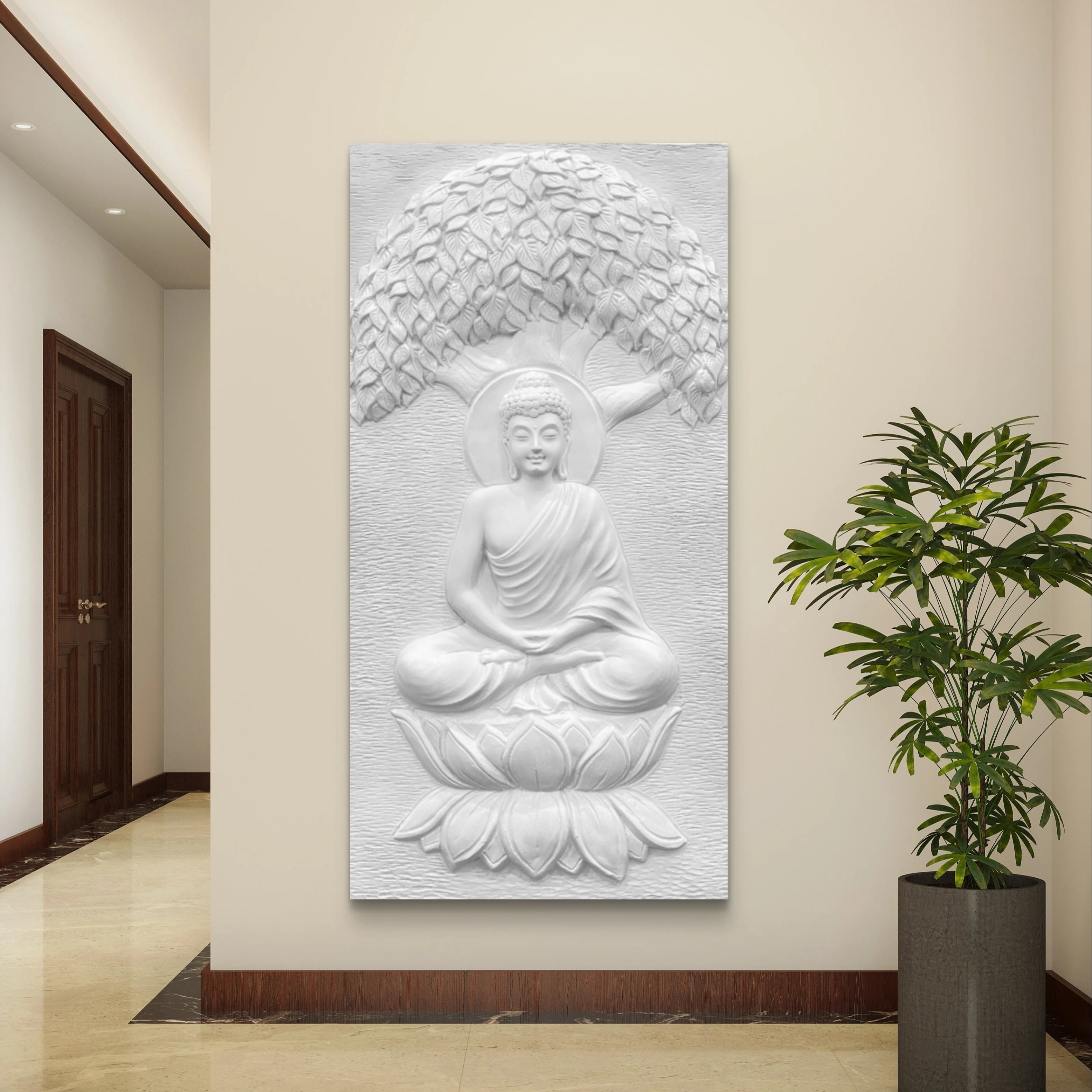 4x2 Feet | Buddha Under the Tree 3D Relief Wall Mural | Handcrafted Meditative Wall Sculpture | Gold, Bronze & White Finishes | Ready-to-Hang Décor - Image 6