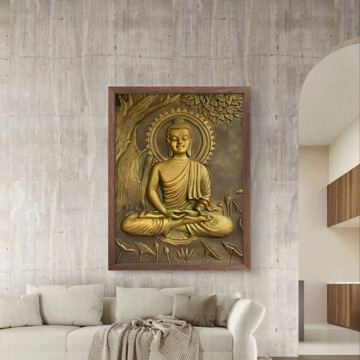 4x3 | Buddha Under the Tree 3D Relief Mural – Handmade Wall Art | Spiritual Home & Office Décor - Image 2