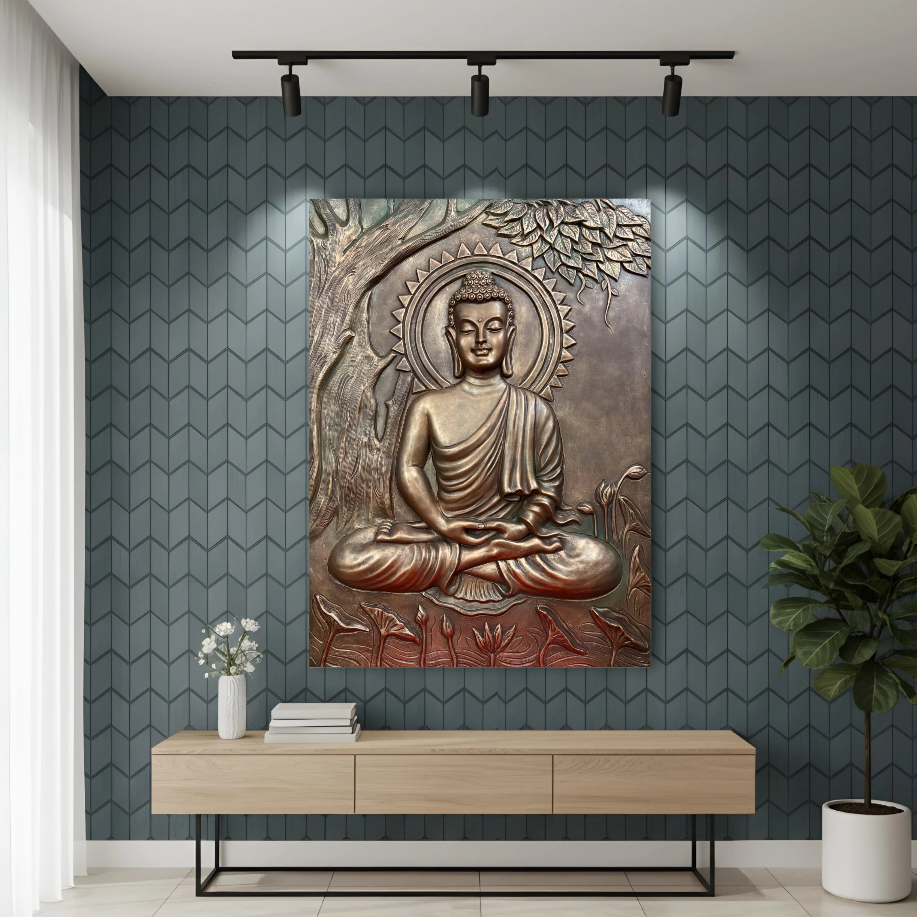 4x3 | Buddha Under the Tree 3D Relief Mural – Handmade Wall Art | Spiritual Home & Office Décor - Image 6
