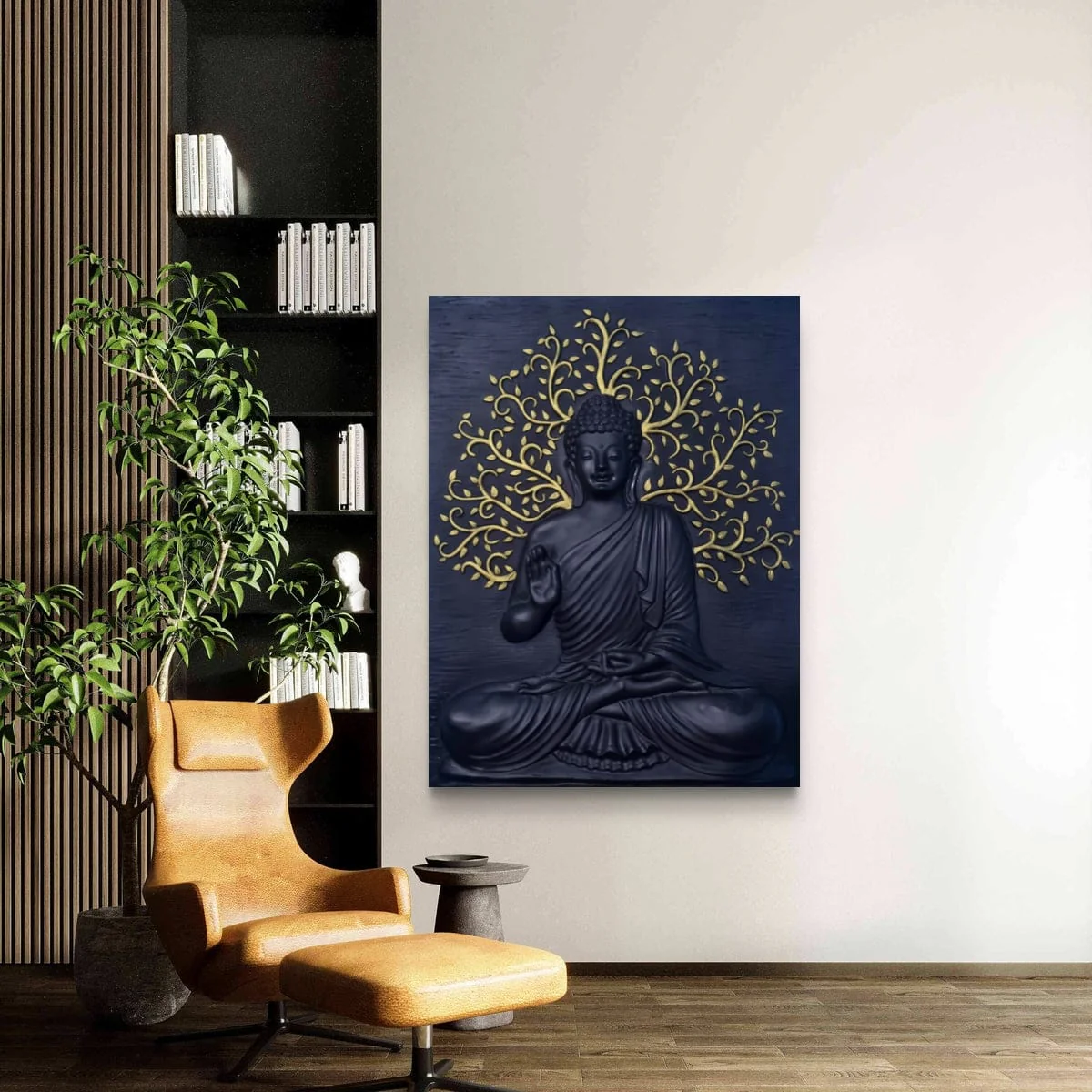 4x3 ft | Buddha with Leaf 3D Wall Mural | Handcrafted Relief Sculpture | Ready to Hang - Image 3