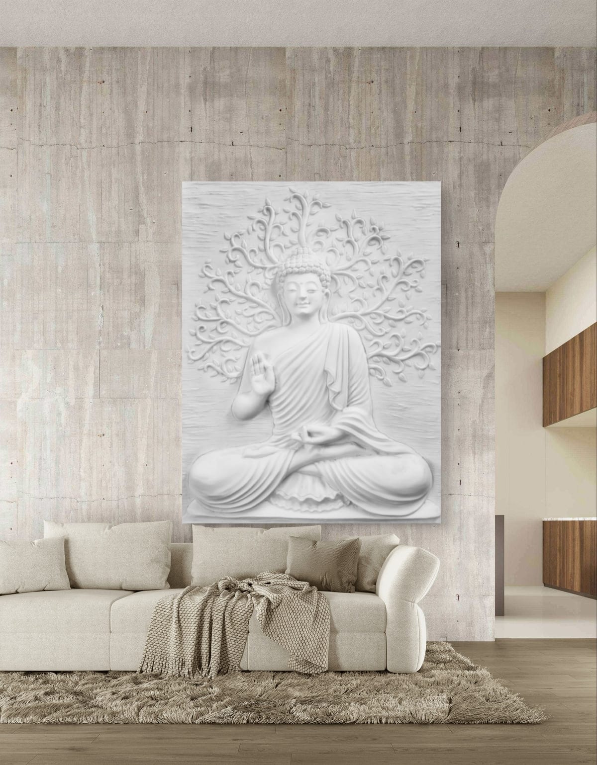 4x3 ft | Buddha with Leaf 3D Wall Mural | Handcrafted Relief Sculpture | Ready to Hang - Image 4