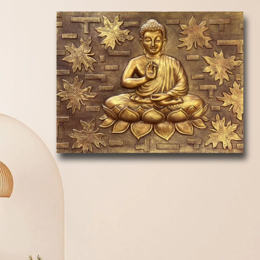 4x3 feet | Buddha 3D Wall Mural with Leaf and Brick Texture | Handcrafted Relief Sculpture - Image 2