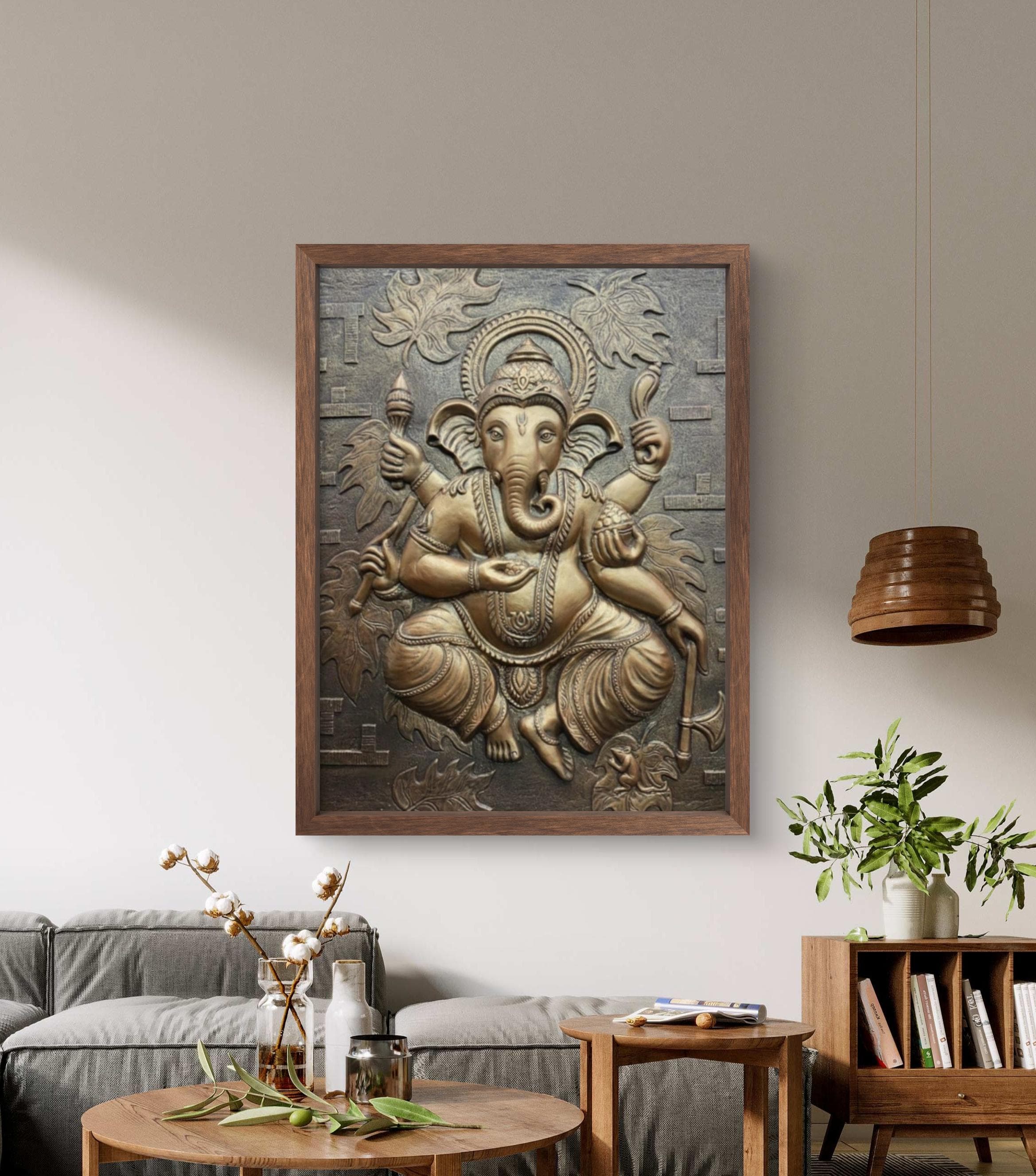 4x3 Feet | Handcrafted Dancing Ganesha 3D Relief Mural – Ready to Hang - Image 3