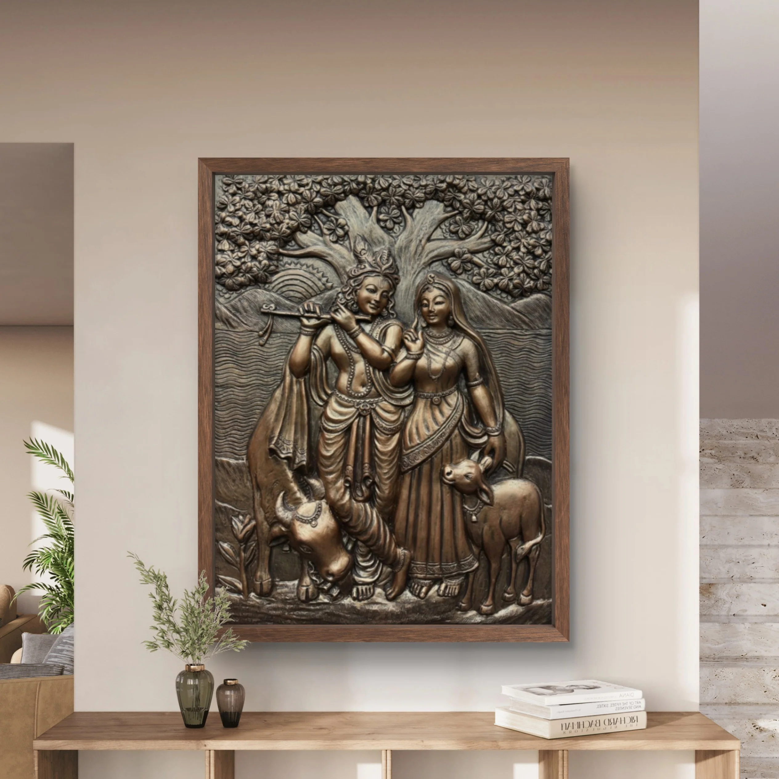 4x3 Feet Radha Krishna 3D Elevation Sculpture | Relief Mural Wall Art - Image 4