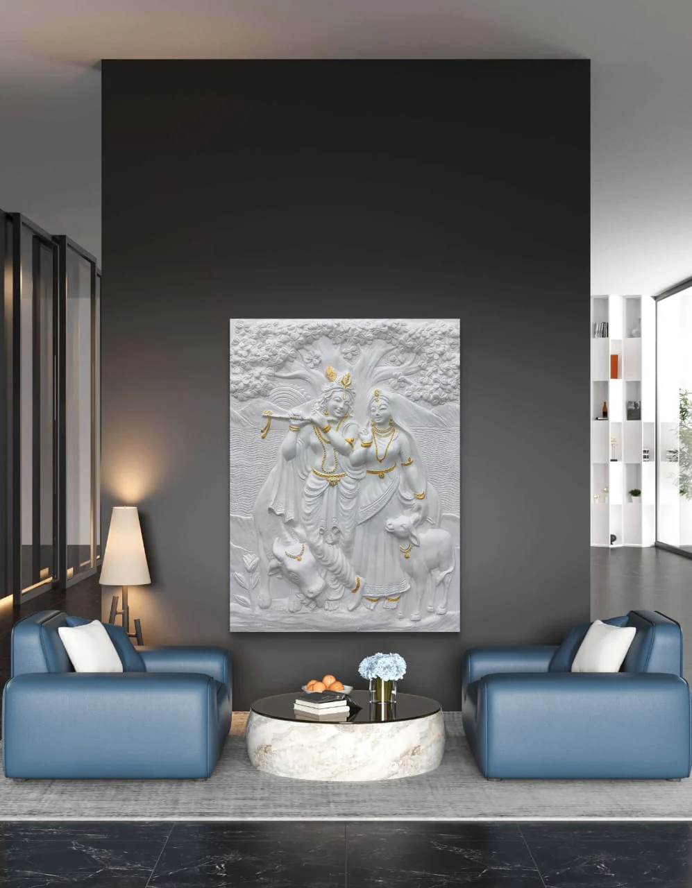 4x3 Feet Radha Krishna 3D Elevation Sculpture | Relief Mural Wall Art - Image 5