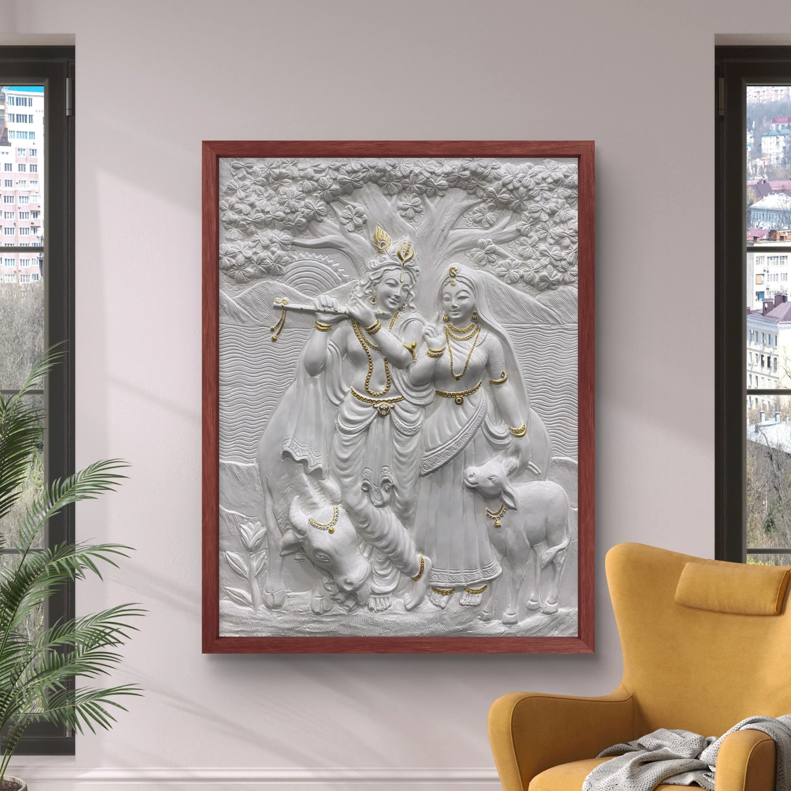 4x3 Feet Radha Krishna 3D Elevation Sculpture | Relief Mural Wall Art - Image 6