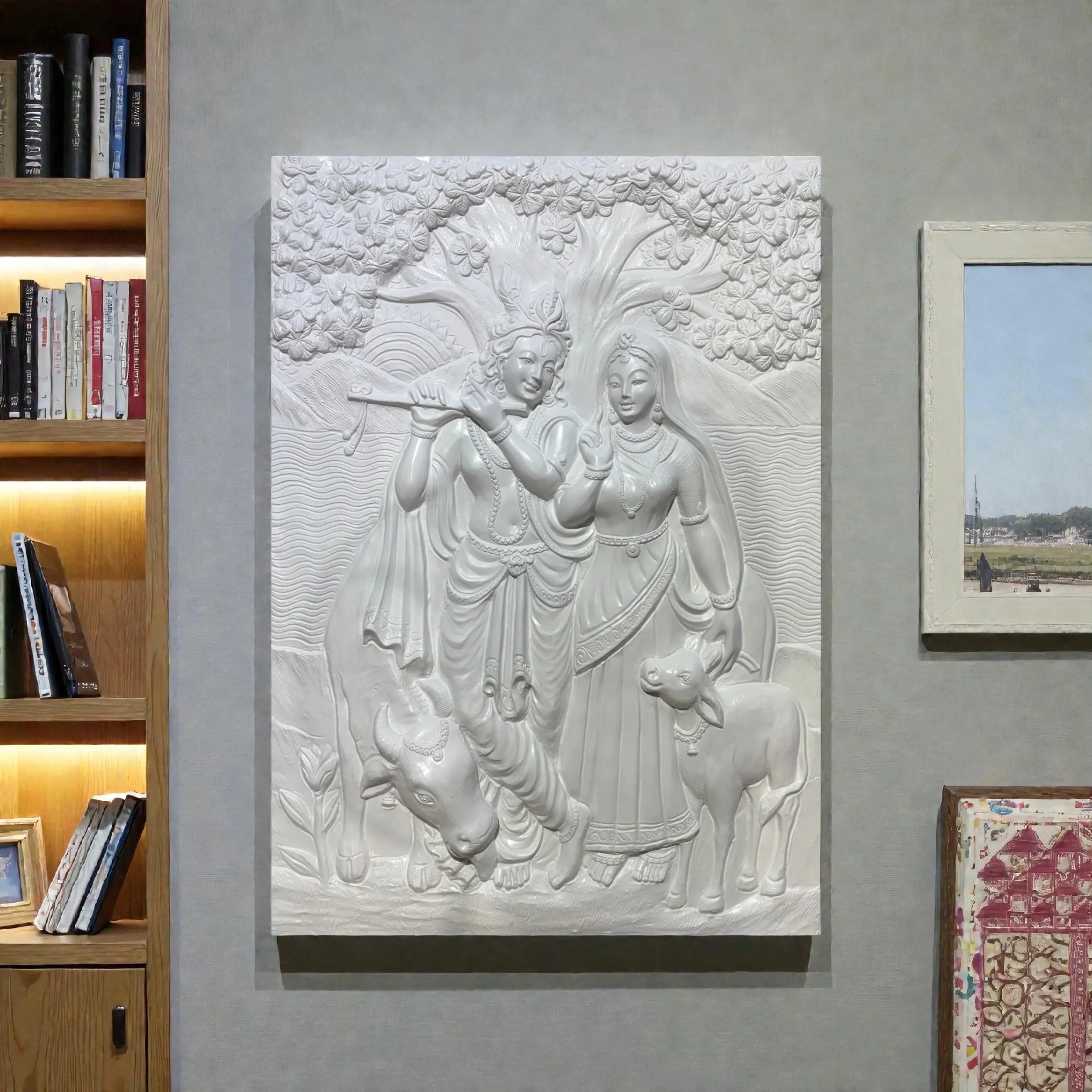 4x3 Feet Radha Krishna 3D Elevation Sculpture | Relief Mural Wall Art - Image 7