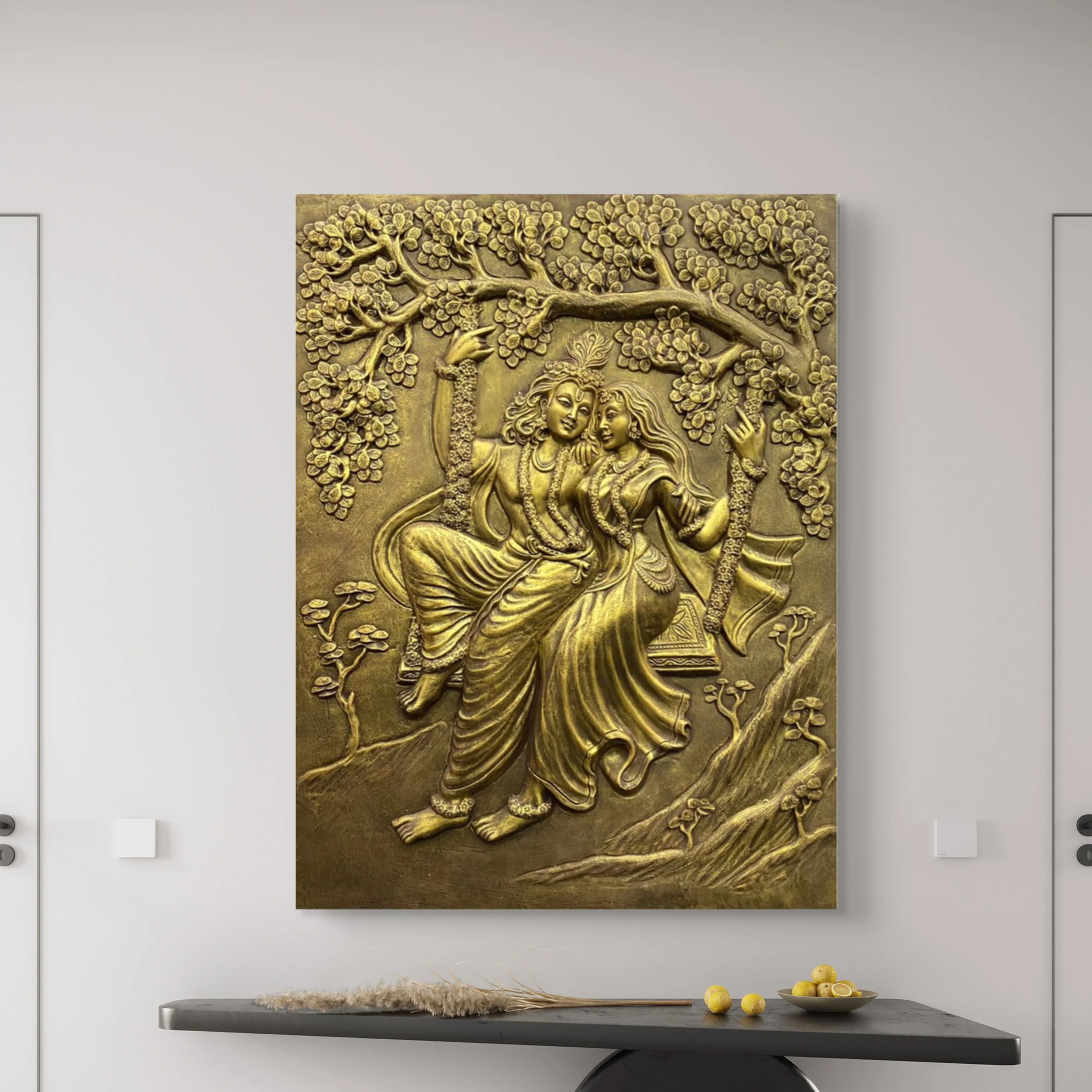 4x3 Feet | Radha Krishna Swing 3D Relief Mural | Spiritual & Romantic Wall Art - Image 4