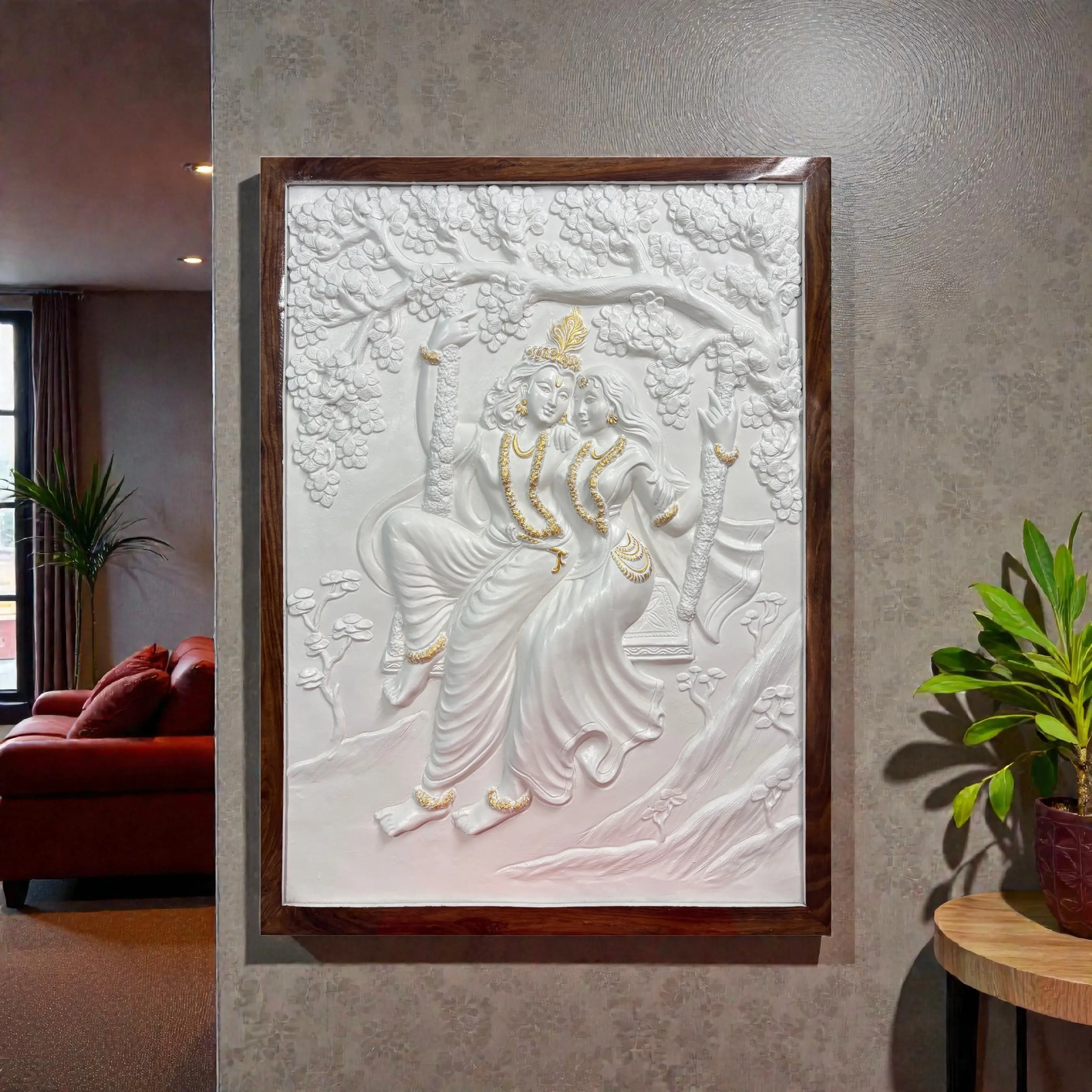 4x3 Feet | Radha Krishna Swing 3D Relief Mural | Spiritual & Romantic Wall Art - Image 5