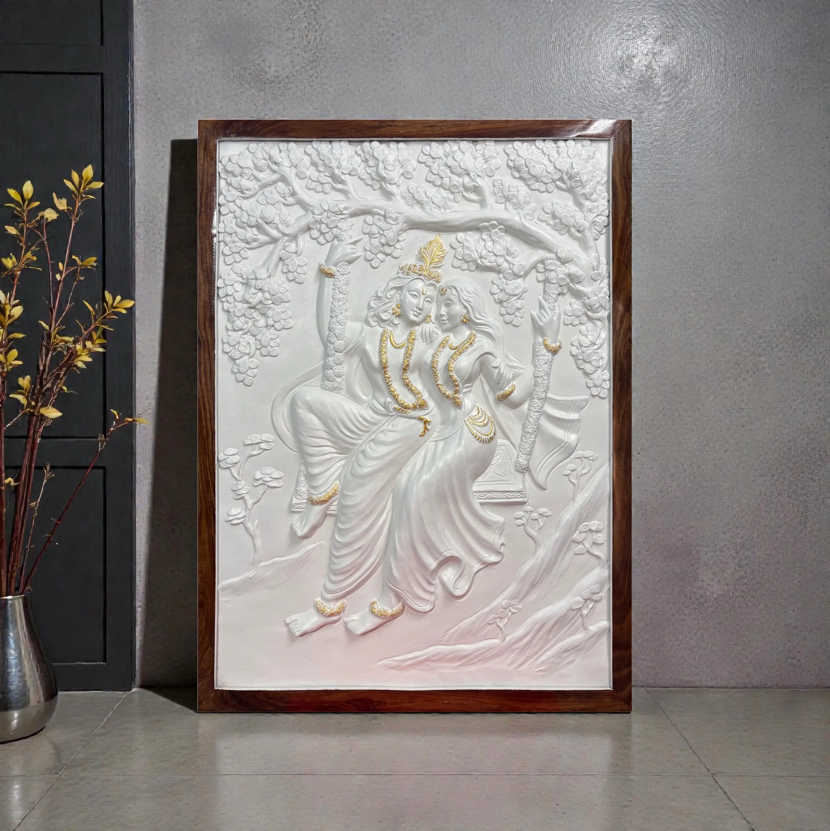 4x3 Feet | Radha Krishna Swing 3D Relief Mural | Spiritual & Romantic Wall Art - Image 6