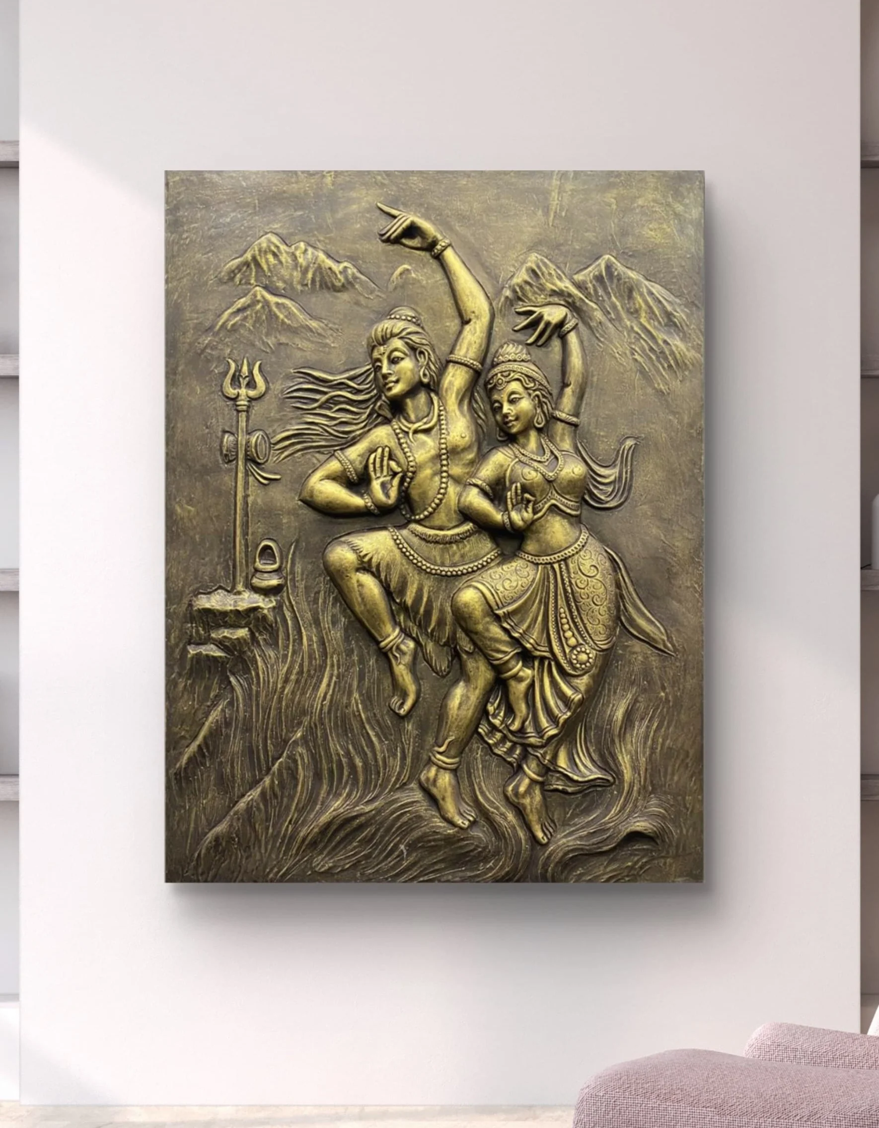 4X3 Feet | Shiv Parvati Dancing 3D Relief Mural – Ready to Hang - Image 6