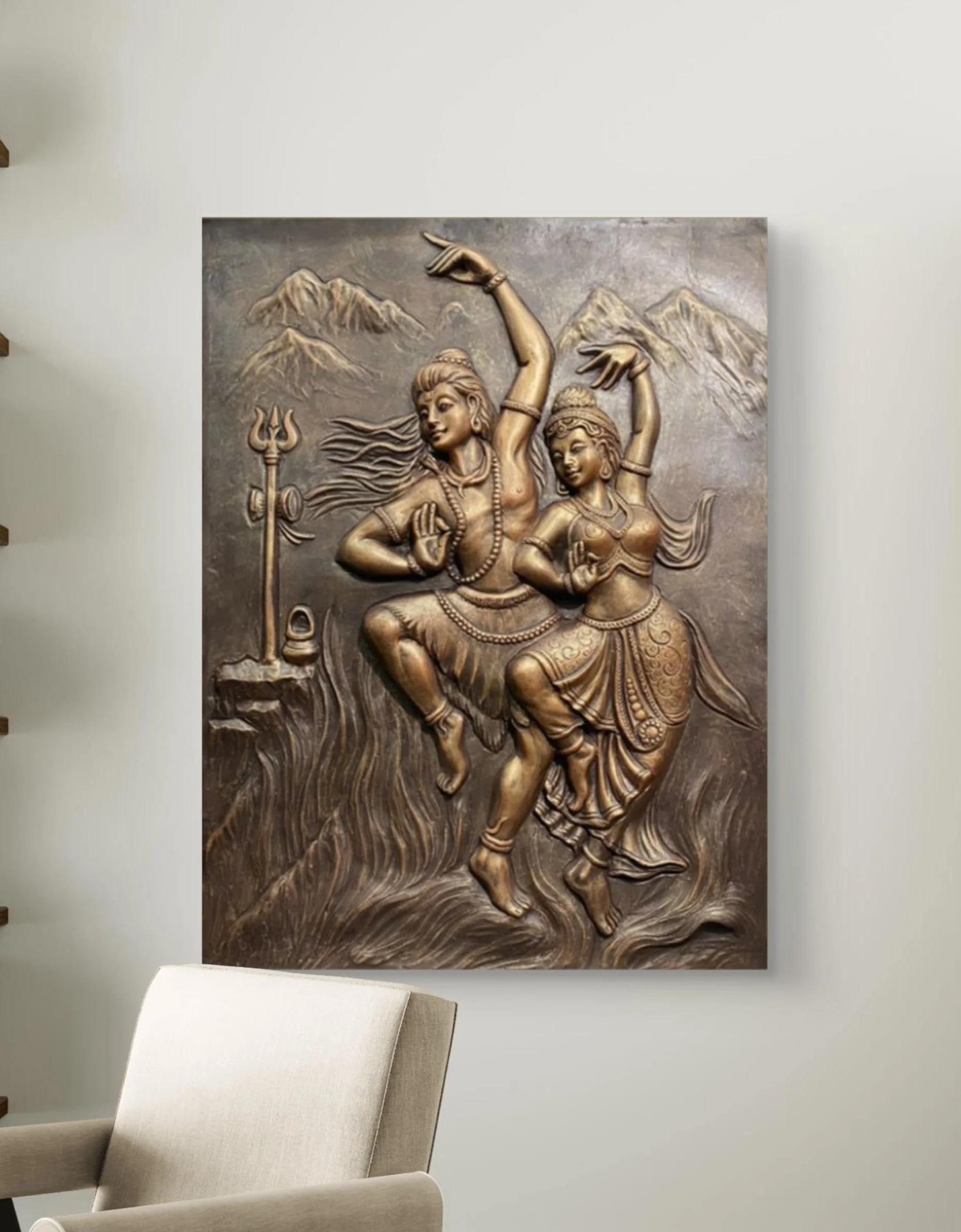 4X3 Feet | Shiv Parvati Dancing 3D Relief Mural – Ready to Hang - Image 7