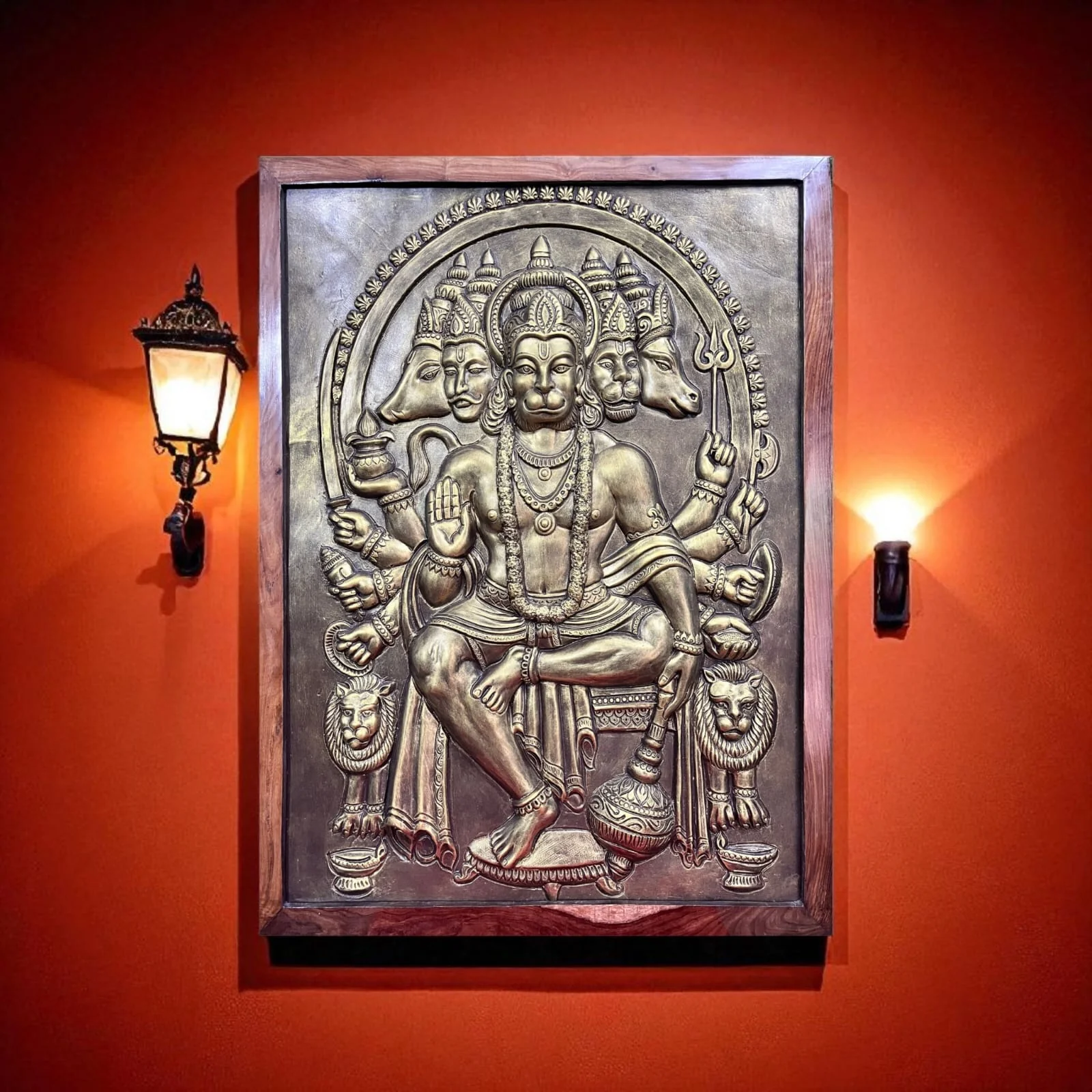 4x3 Feet Panchmukhi Hanuman 3D Relief Mural | Divine Wall Decor | Ready to Hang - Image 4