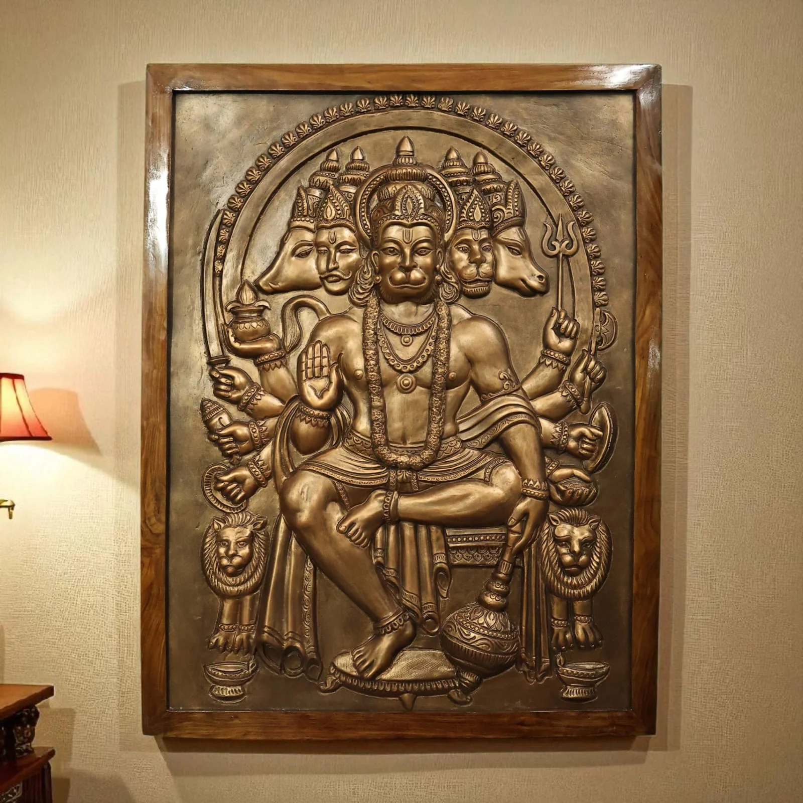4x3 Feet Panchmukhi Hanuman 3D Relief Mural | Divine Wall Decor | Ready to Hang - Image 5