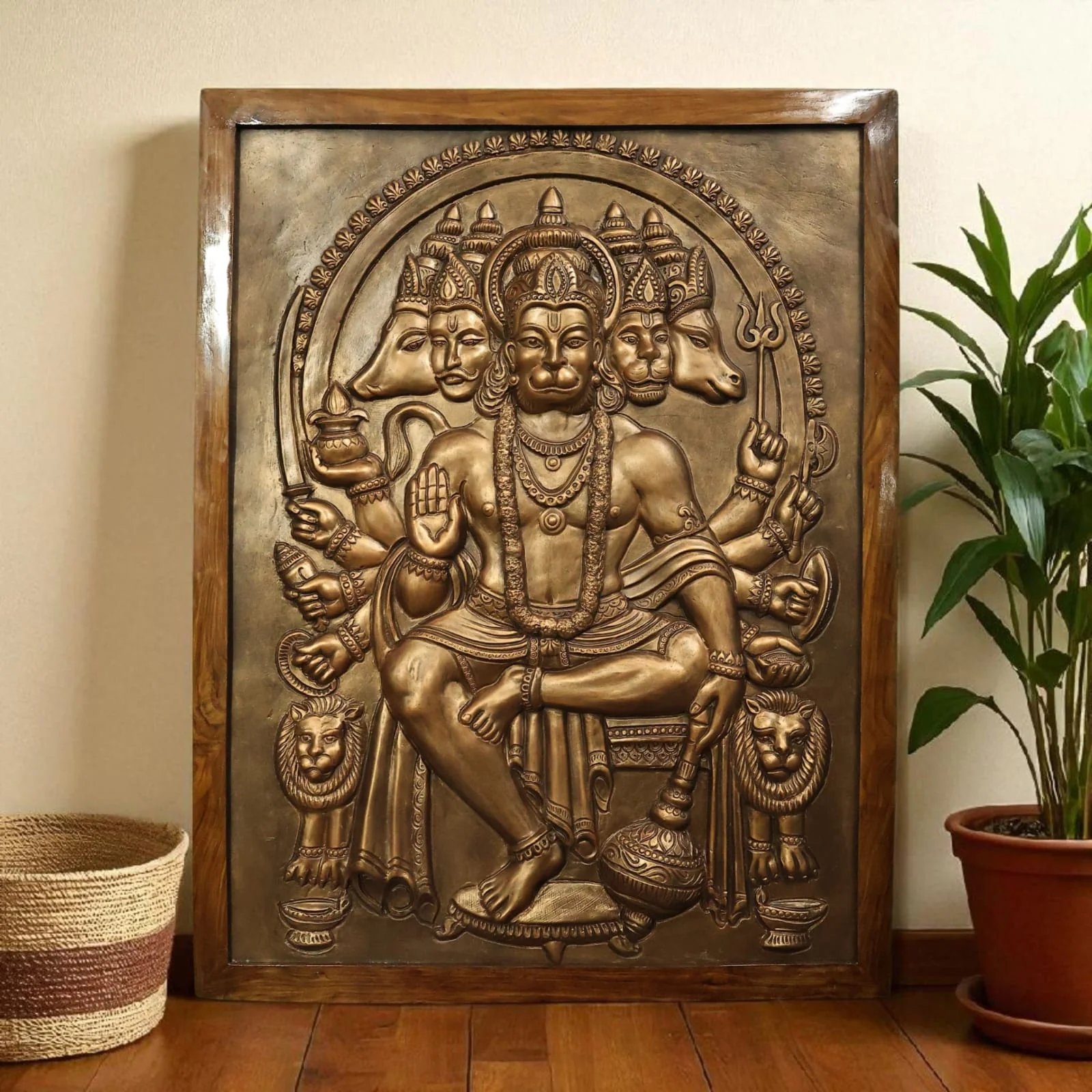 4x3 Feet Panchmukhi Hanuman 3D Relief Mural | Divine Wall Decor | Ready to Hang - Image 6