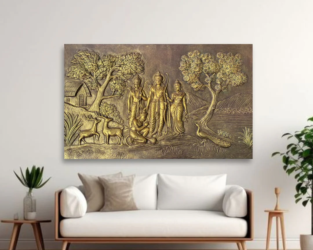 4x6 Feet | Ram Darbar Relief Wall Mural | Traditional Hindu Art | Ready to Hang | Spiritual Home Decor - Image 3