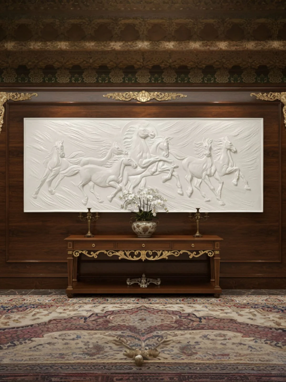 5x2 Vastu Inspired 7 Horse 3D Relief Mural Wall Art | Symbol of Power & Success - Image 3
