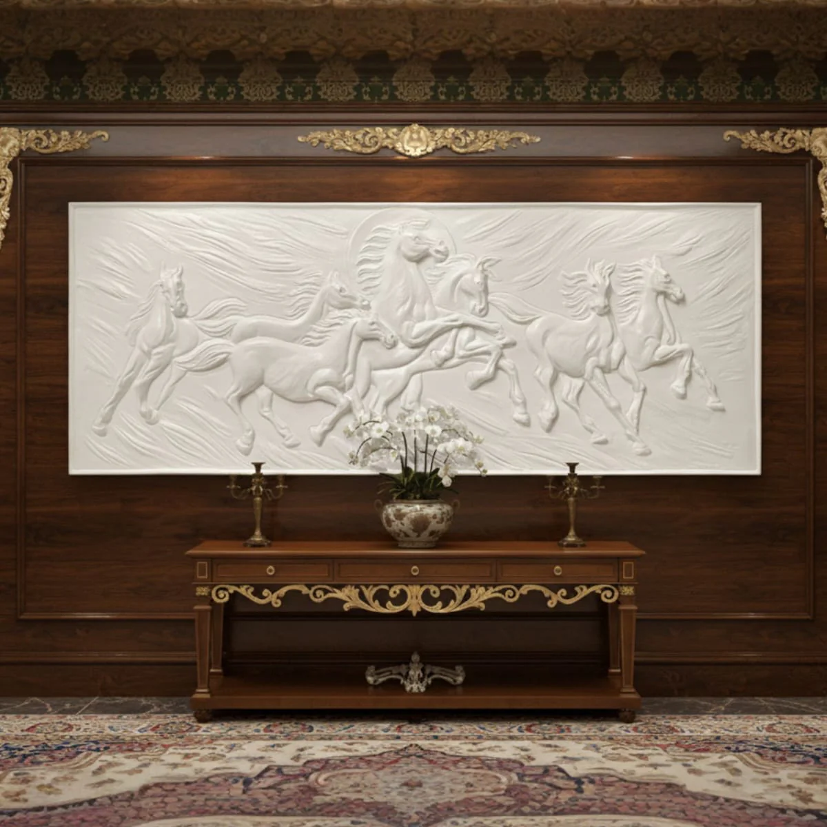 5x2 Vastu Inspired 7 Horse 3D Relief Mural Wall Art | Symbol of Power & Success - Image 4
