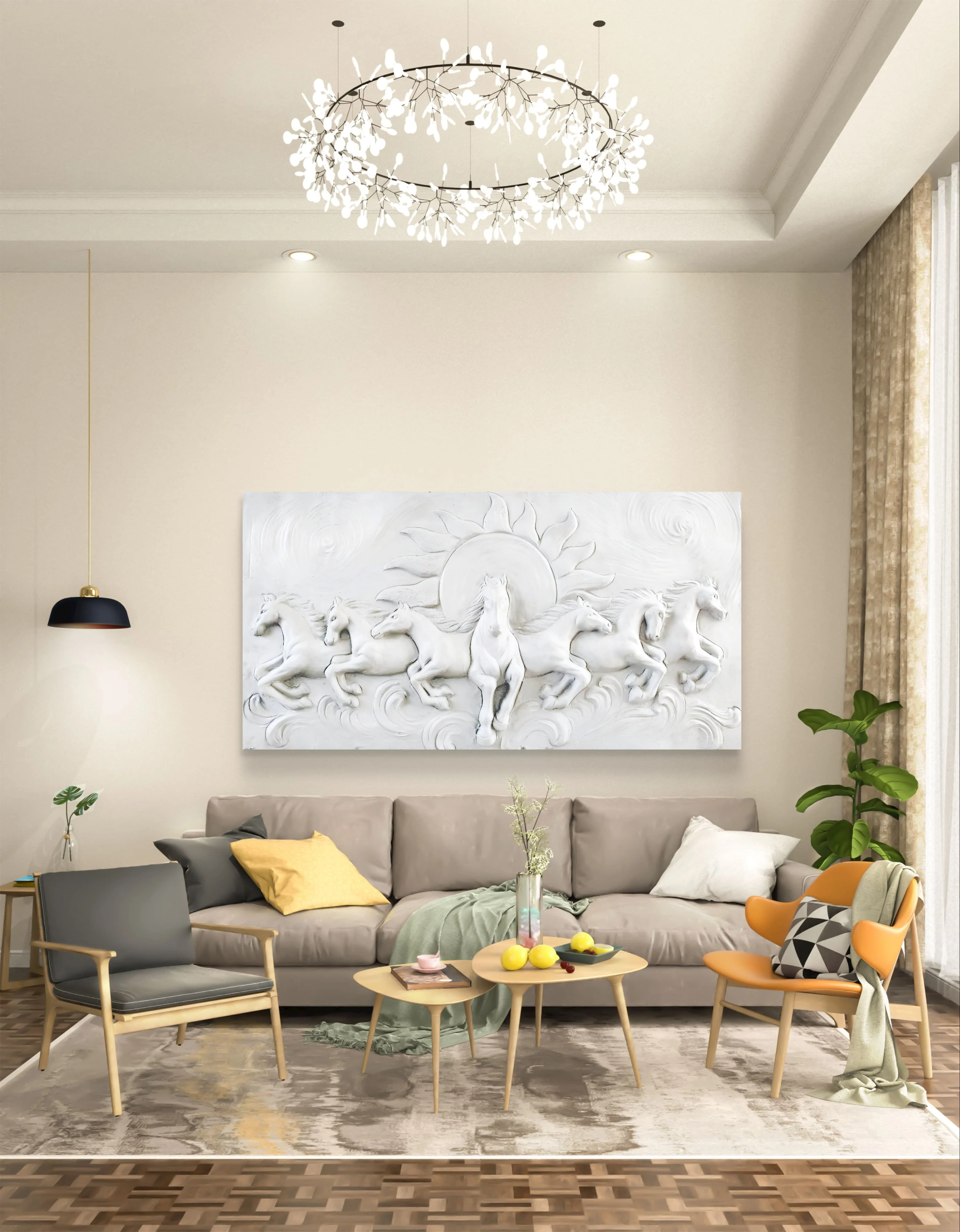 4x2 Feet 7 Horse With Sun Rises | 3D Relief Mural Wall Art - Image 3
