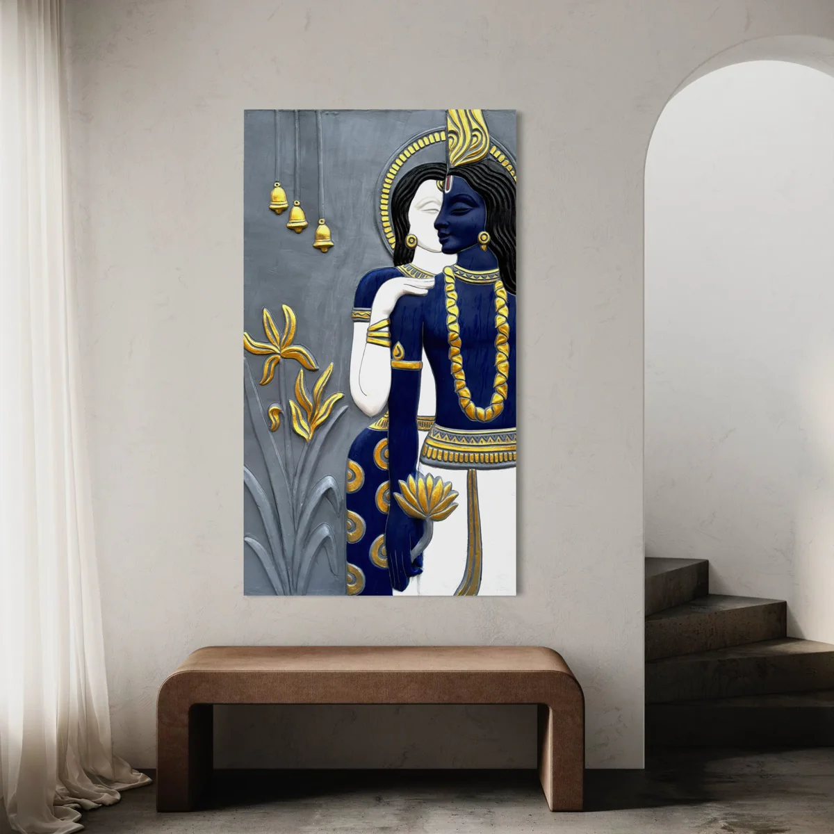 Abstract Radha Krishna 3D Wall Art Sculpture (5×3 Feet) - Image 2
