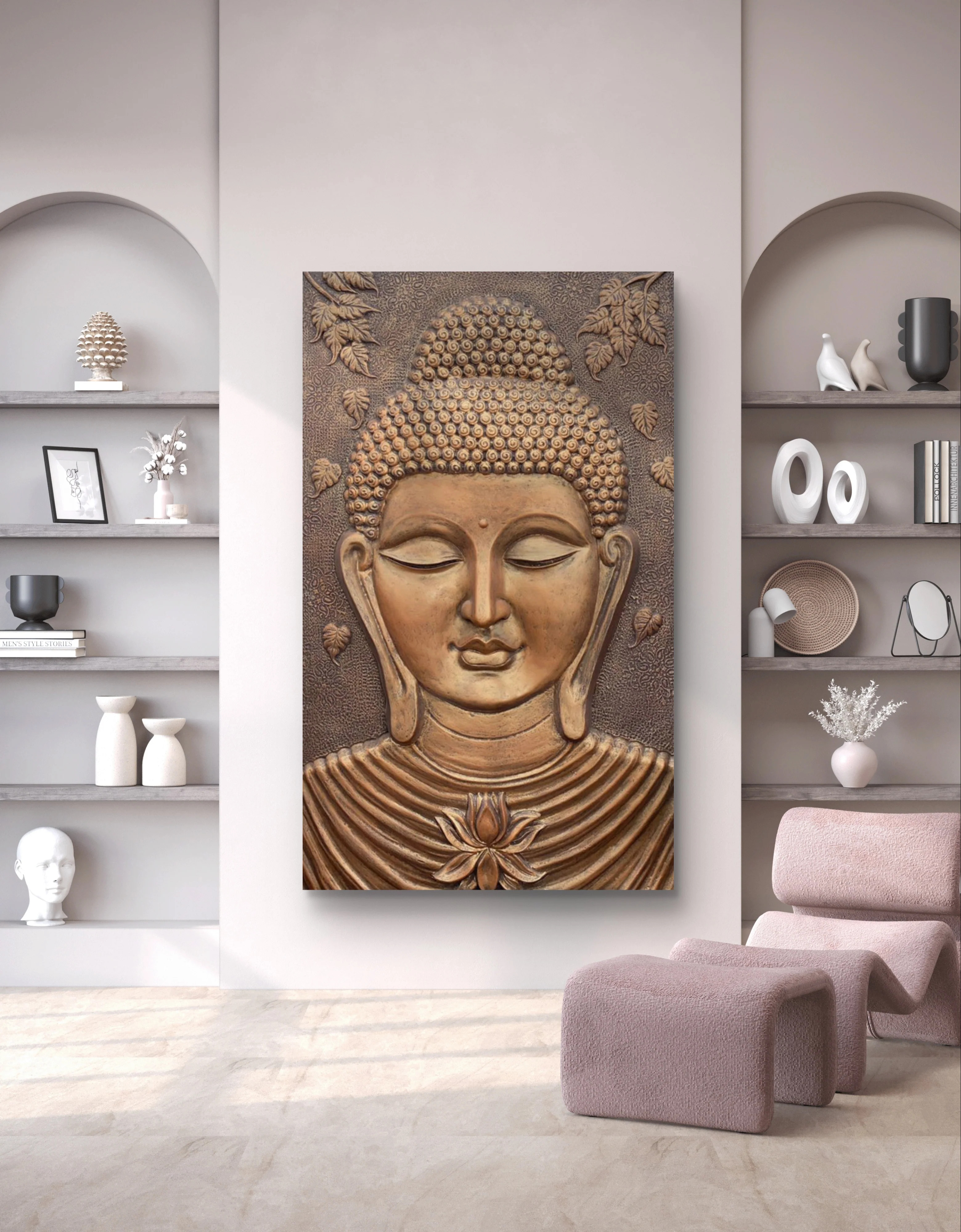 5x3 feet | Buddha 3D Wall Mural | Handcrafted Relief Sculpture | Modern Wall Art Decor - Image 4