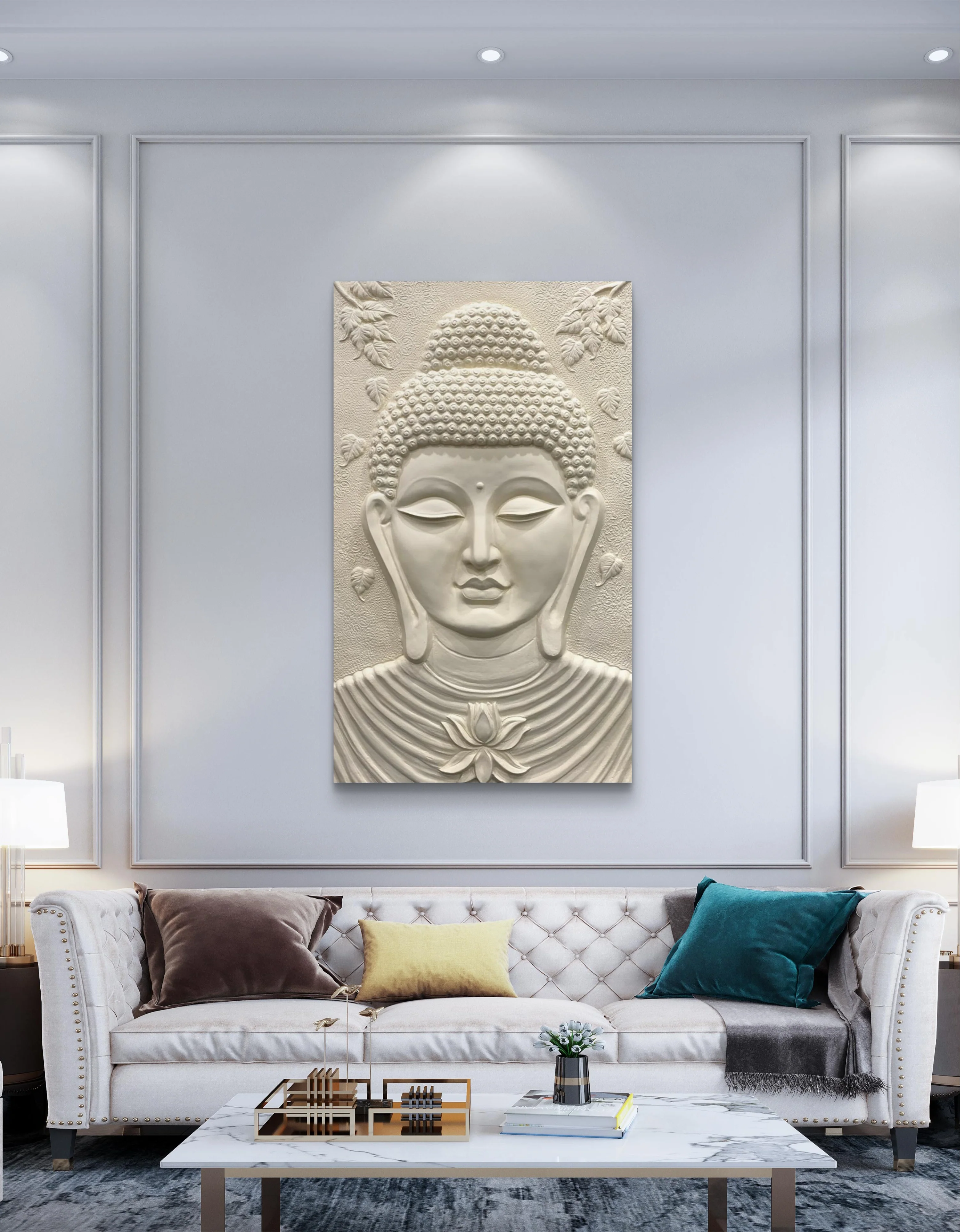 5x3 feet | Buddha 3D Wall Mural | Handcrafted Relief Sculpture | Modern Wall Art Decor - Image 5