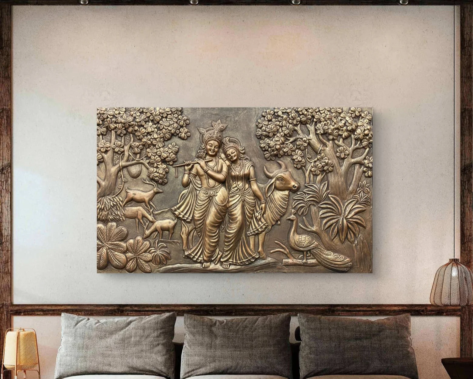 5x3 Feet | Handcrafted Radha Krishna 3D Relief Wall Mural | Divine Wall Art | Large Spiritual Décor - Image 3