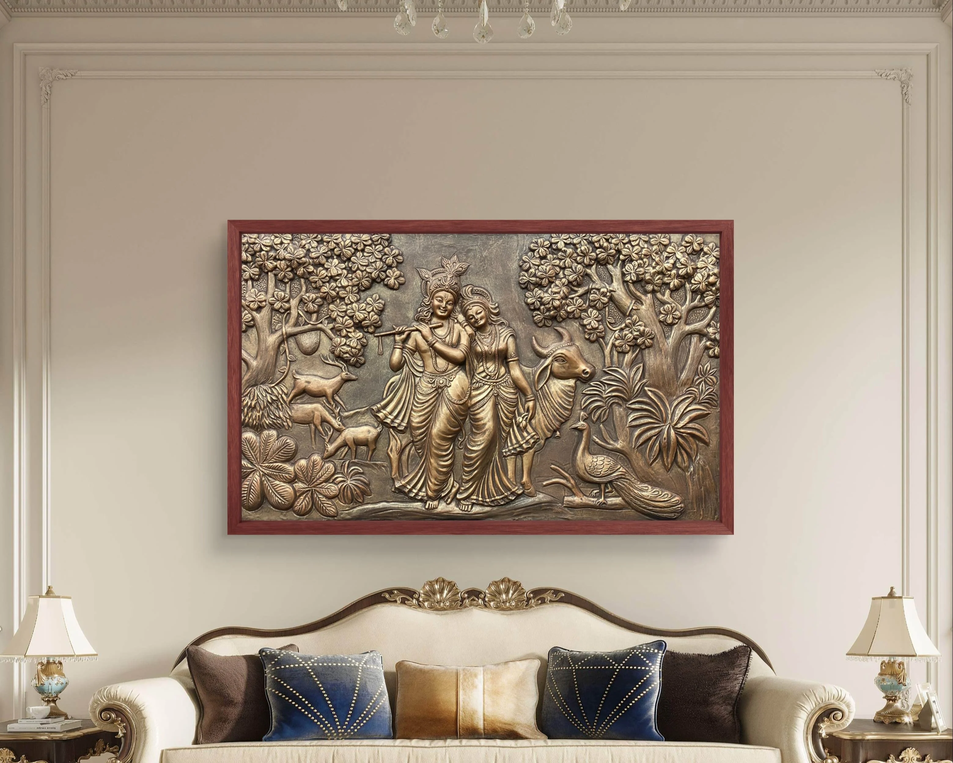 5x3 Feet | Handcrafted Radha Krishna 3D Relief Wall Mural | Divine Wall Art | Large Spiritual Décor - Image 4